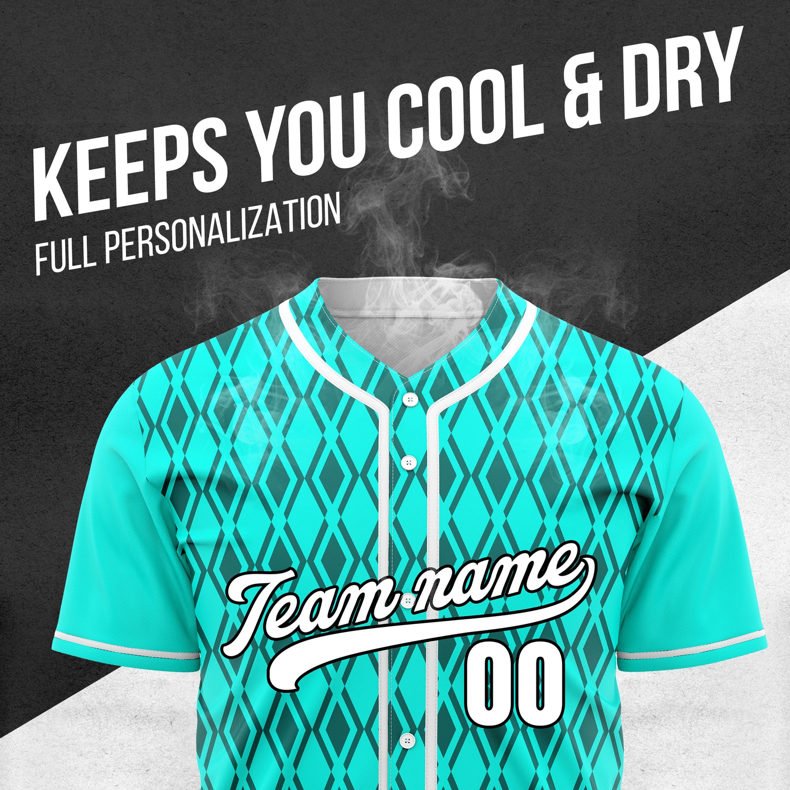 Custom Rhombic Edge Aqua Baseball Sports Jersey Personalized Uniform with Name & Number