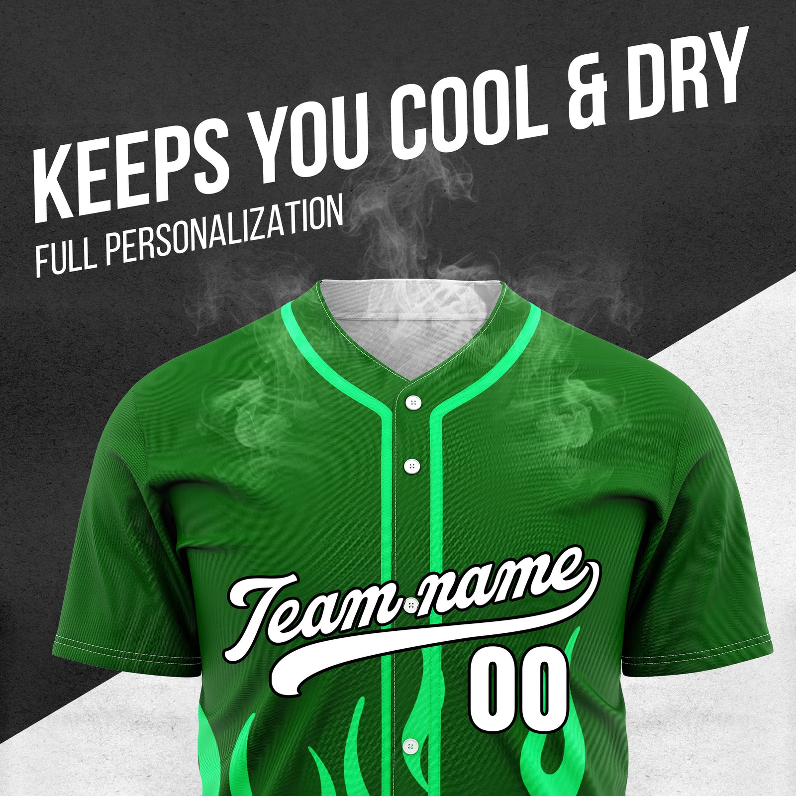 Custom Frost Fire Green Baseball Sports Jersey Personalized Uniform with Name & Number