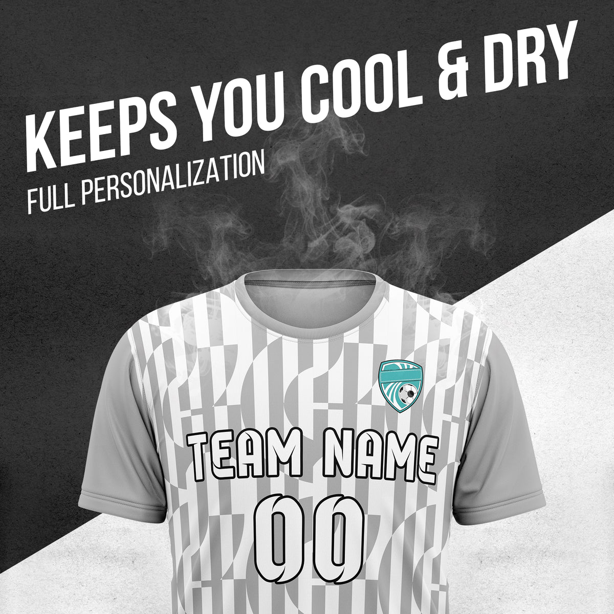Custom Pulse Grid R-Full Pattern Soccer Grey Sport Tops Jersey