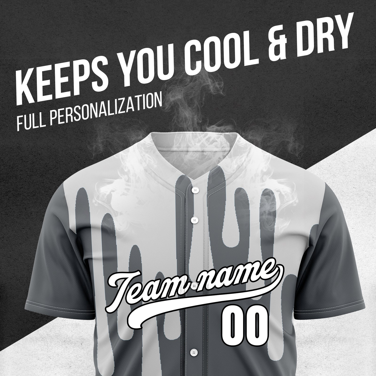 Custom Ink Drip Dark Grey Sports Jersey Personalized Uniform with Name & Number