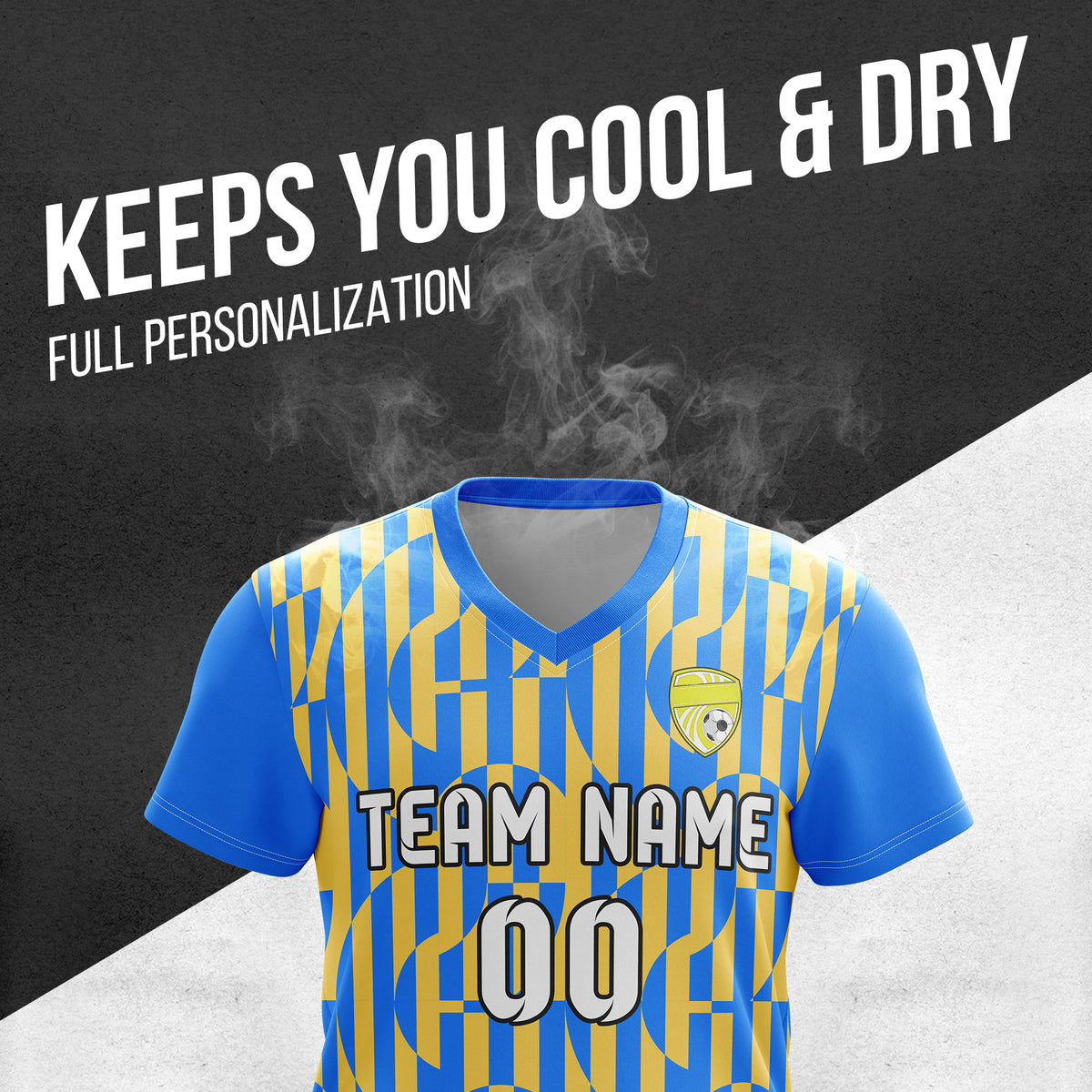 Custom Pulse Grid V-Full Pattern Blue Soccer sport Tops Jersey