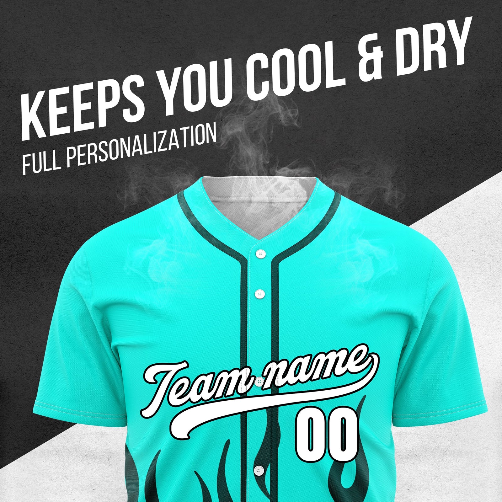 Custom Frost Fire Aqua Baseball Sports Jersey Personalized Uniform with Name & Number