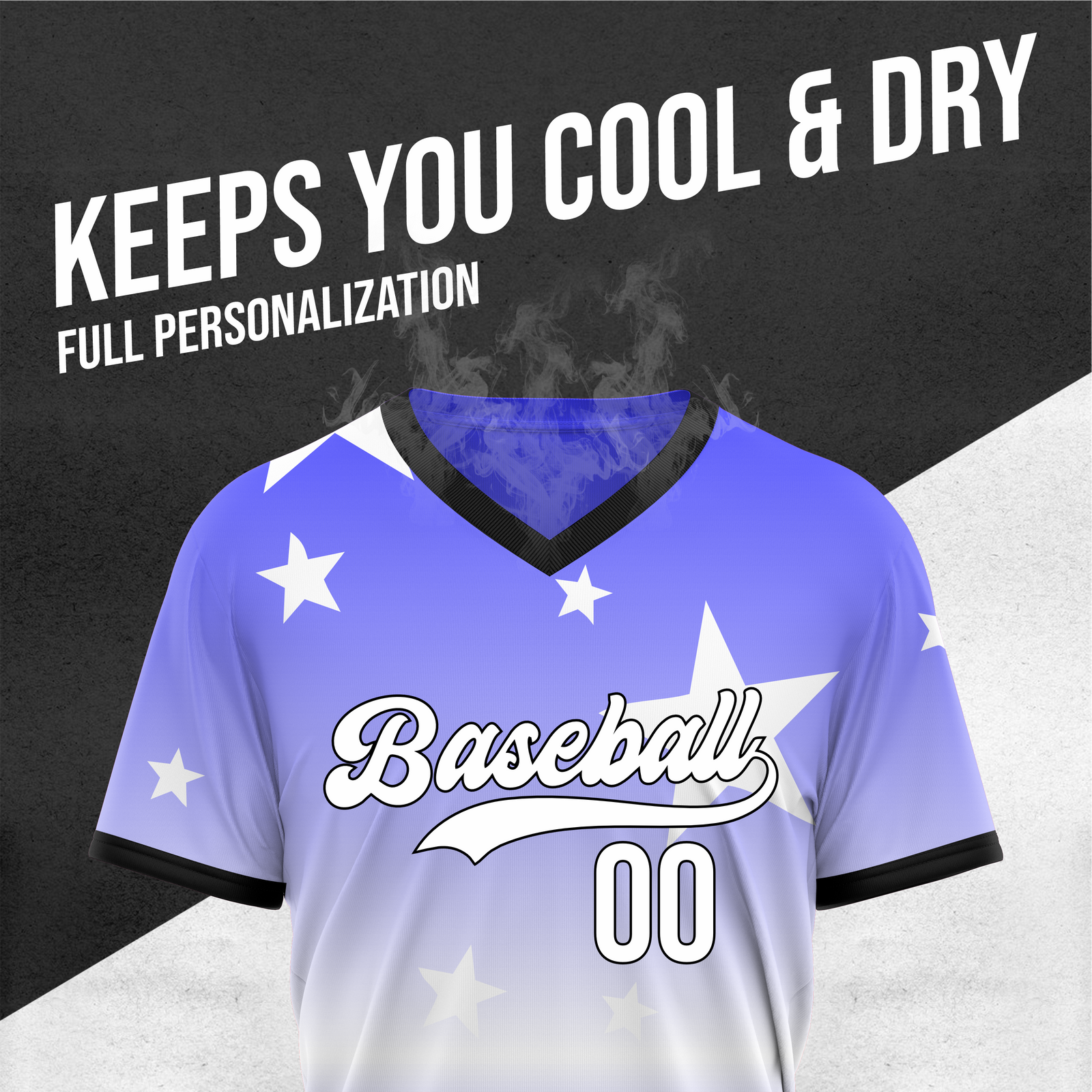 Custom Starfall Gradient Baseball Blue Sports Jersey Personalized Uniform with Name & Number