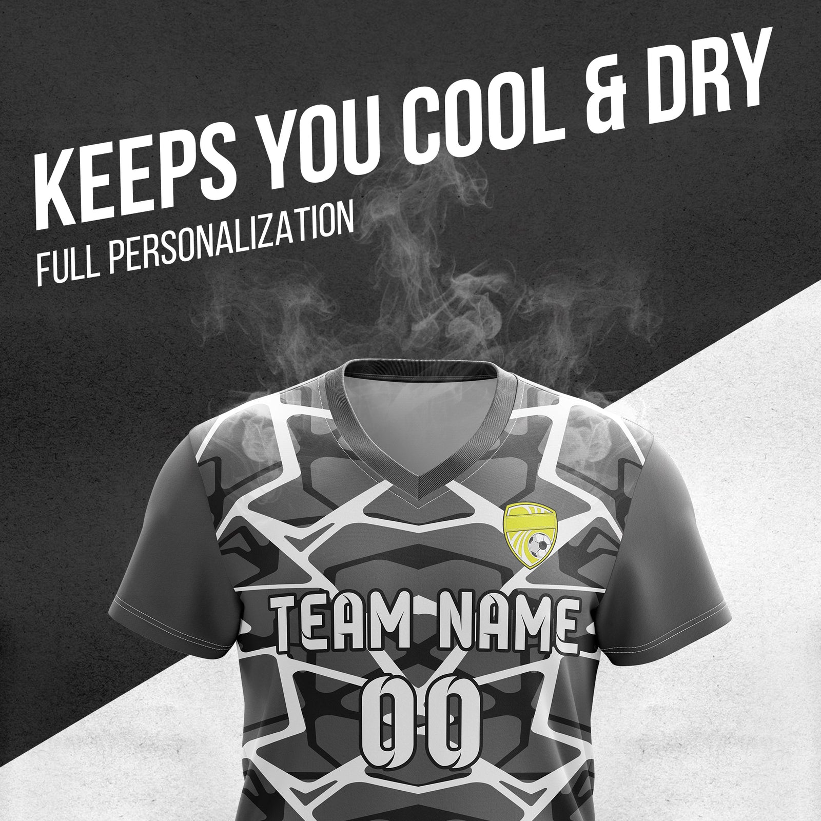 Custom Wild Pulse V-Full Pattern Dark Grey Soccer sport Tops Jersey