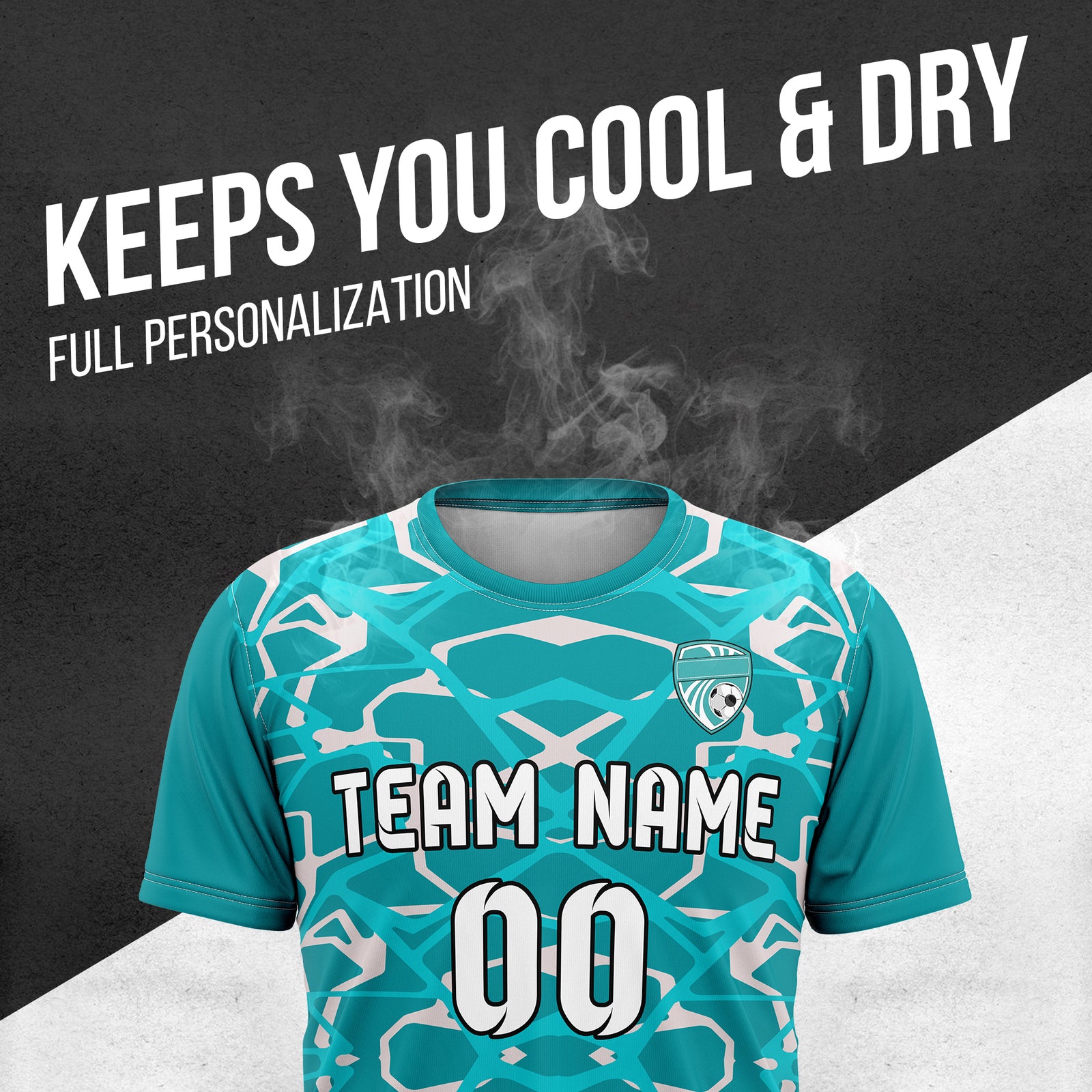 Custom Wild Pulse R-Full Pattern Soccer Teal Sport Tops Jersey