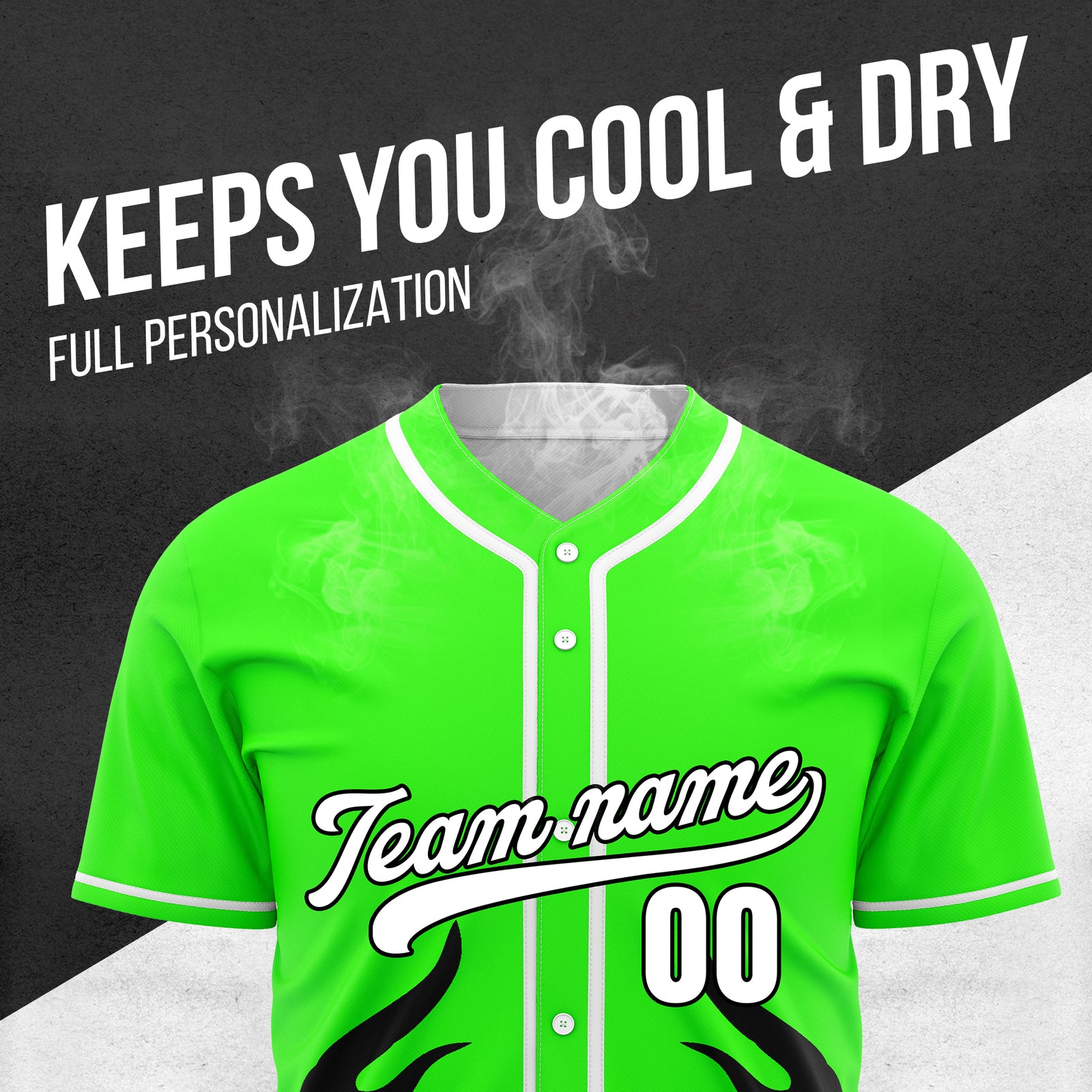 Custom Shadow Flames Neon Green Baseball Sports Jersey Personalized Uniform with Name & Number