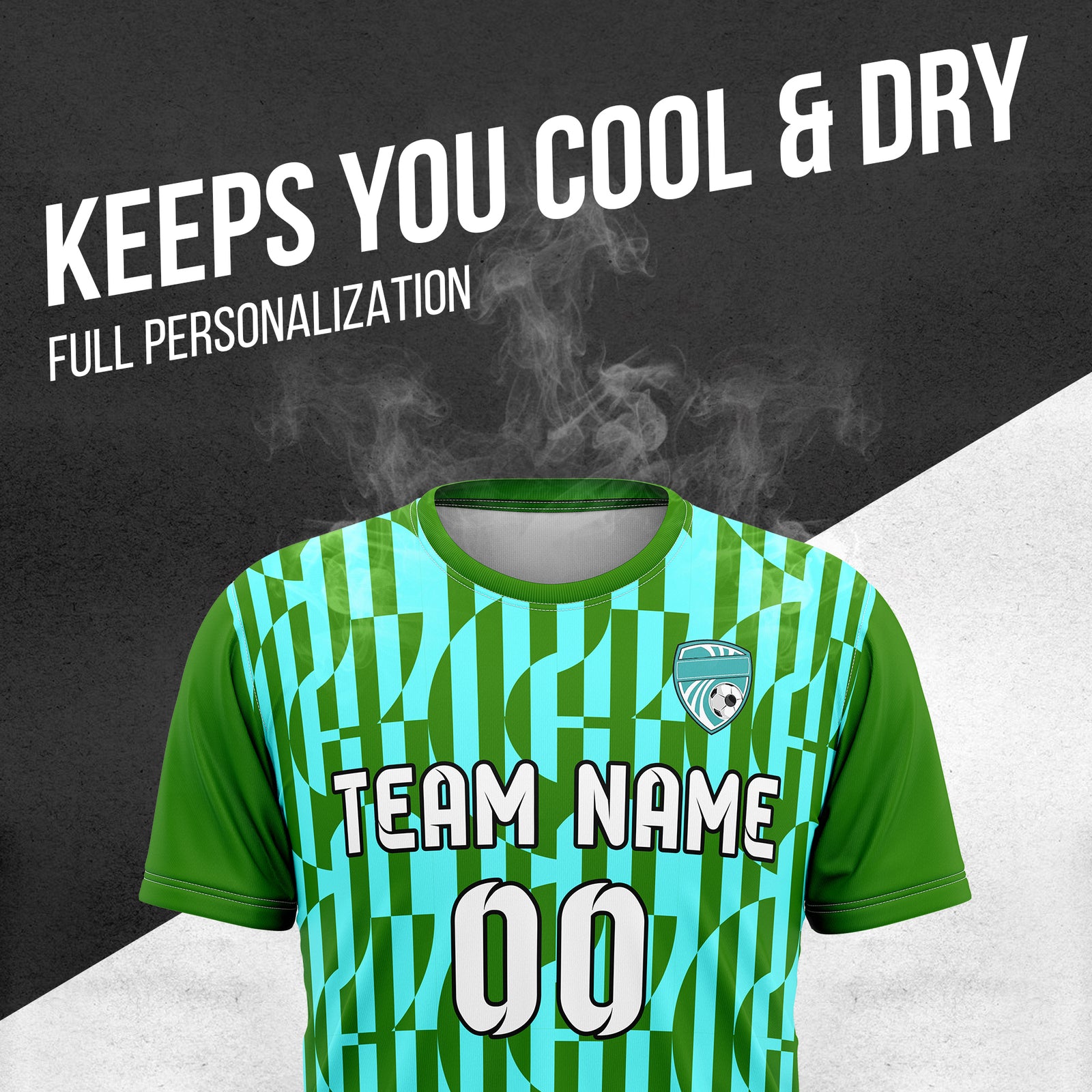 Custom Pulse Grid R-Full Pattern Soccer Green Sport Tops Jersey
