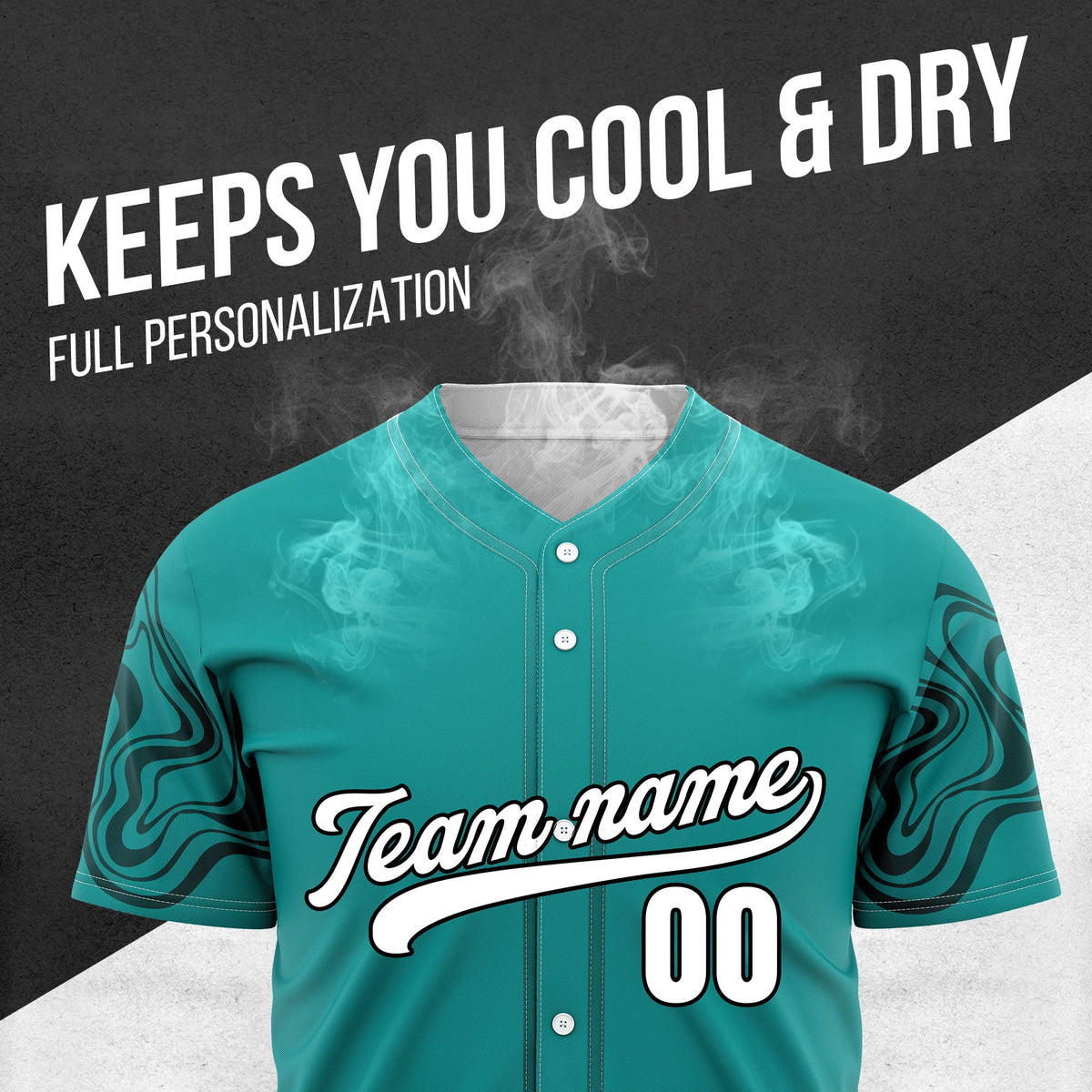 Custom Teal Baseball Wave Sports Jersey Personalized Uniform with Name & Number