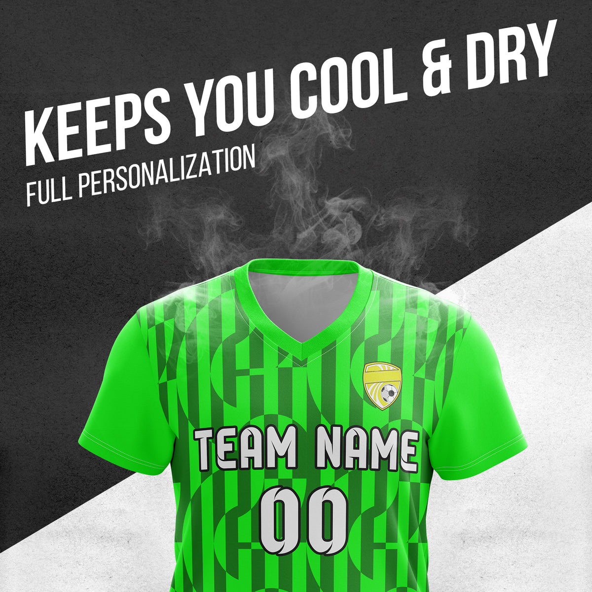 Custom Pulse Grid V-Full Pattern Neon Green Soccer sport Tops Jersey