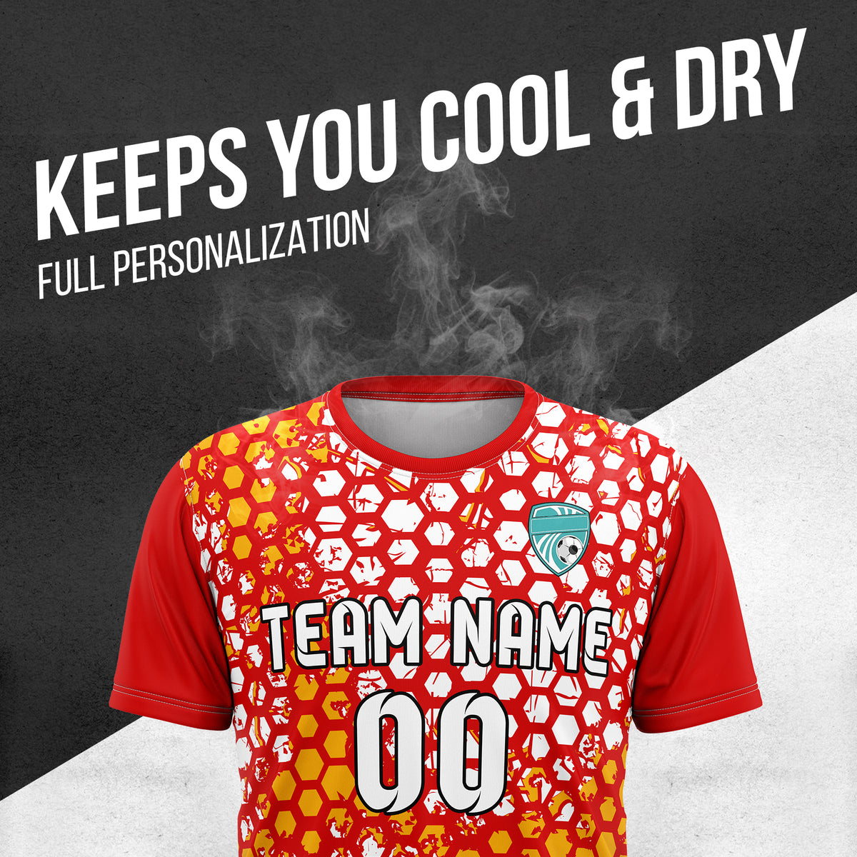 Custom Hex R-Full Pattern Soccer Red Sport Tops Jersey