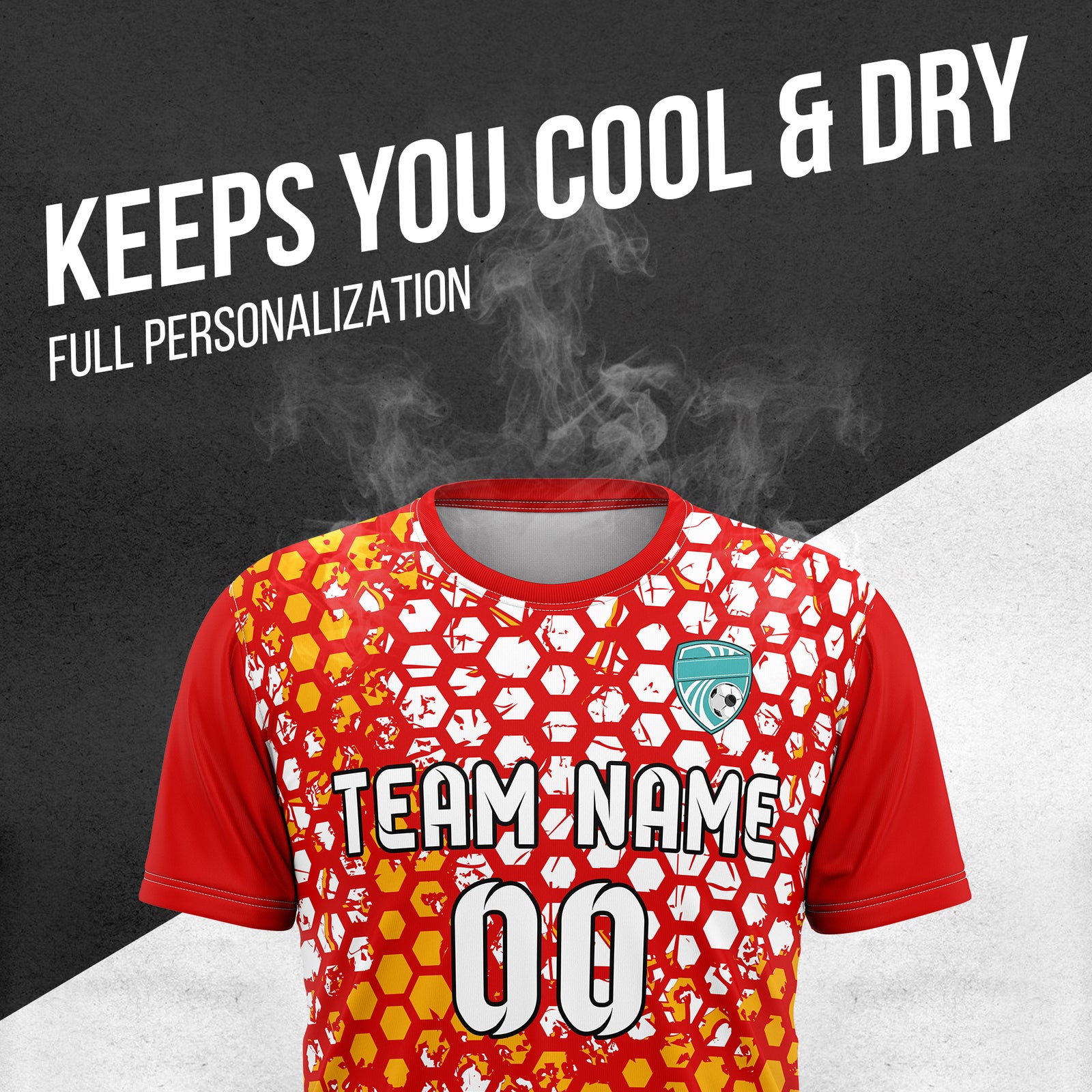 Custom Hex R-Full Pattern Soccer Red Sport Tops Jersey