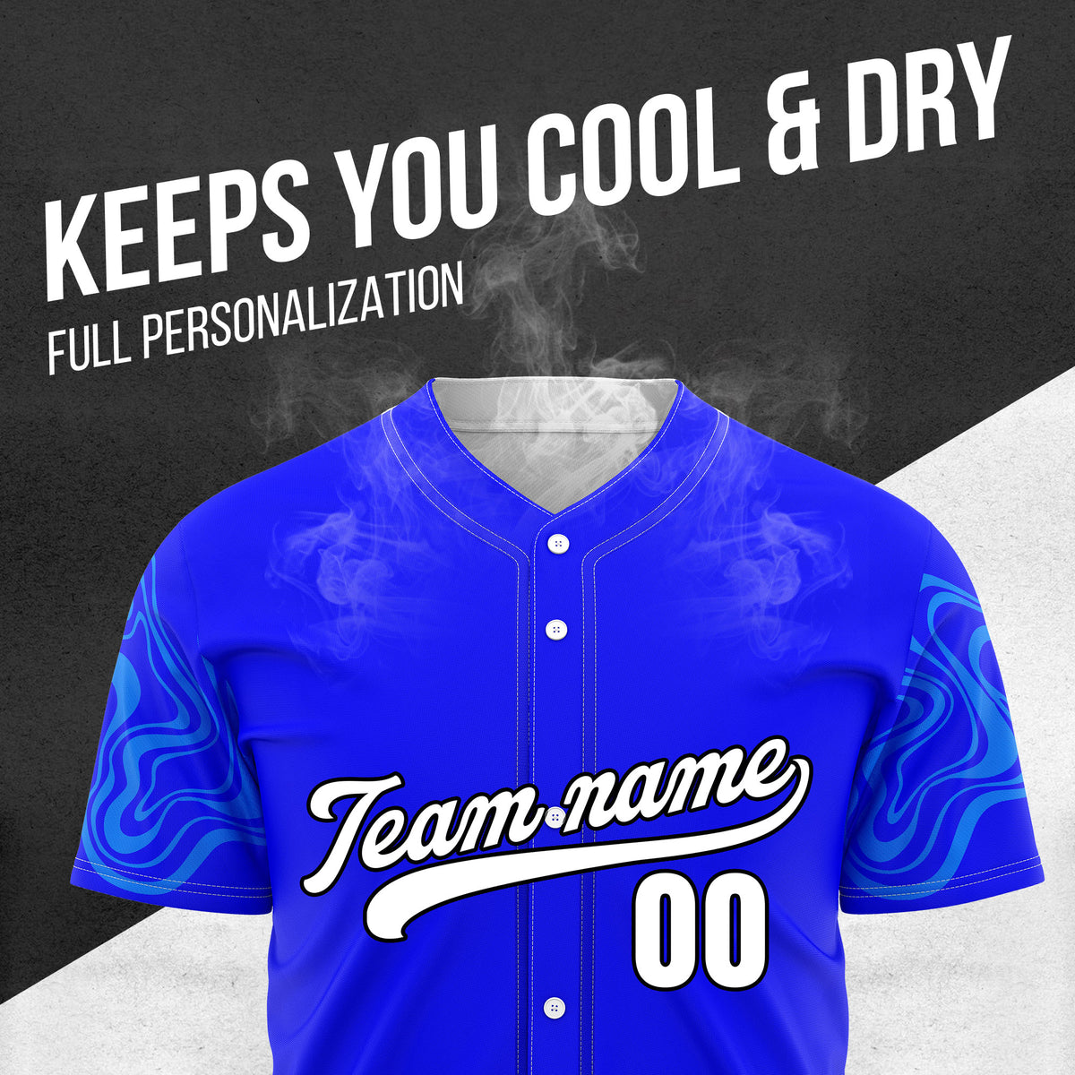 Custom Wave Blue Baseball Sports Jerseys Personalized Uniform with Name & Numbers
