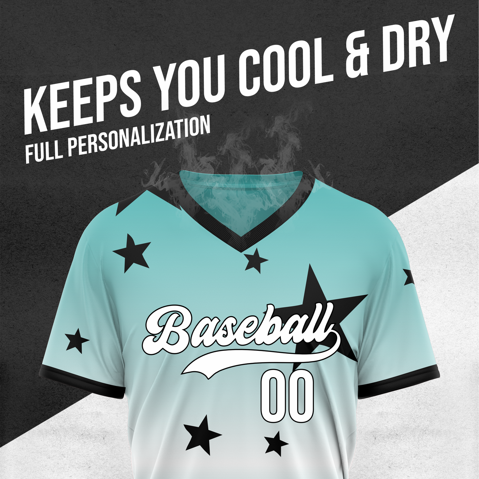 Custom Starfall Gradient Baseball Teal Sports Jersey Personalized Uniform with Name & Number