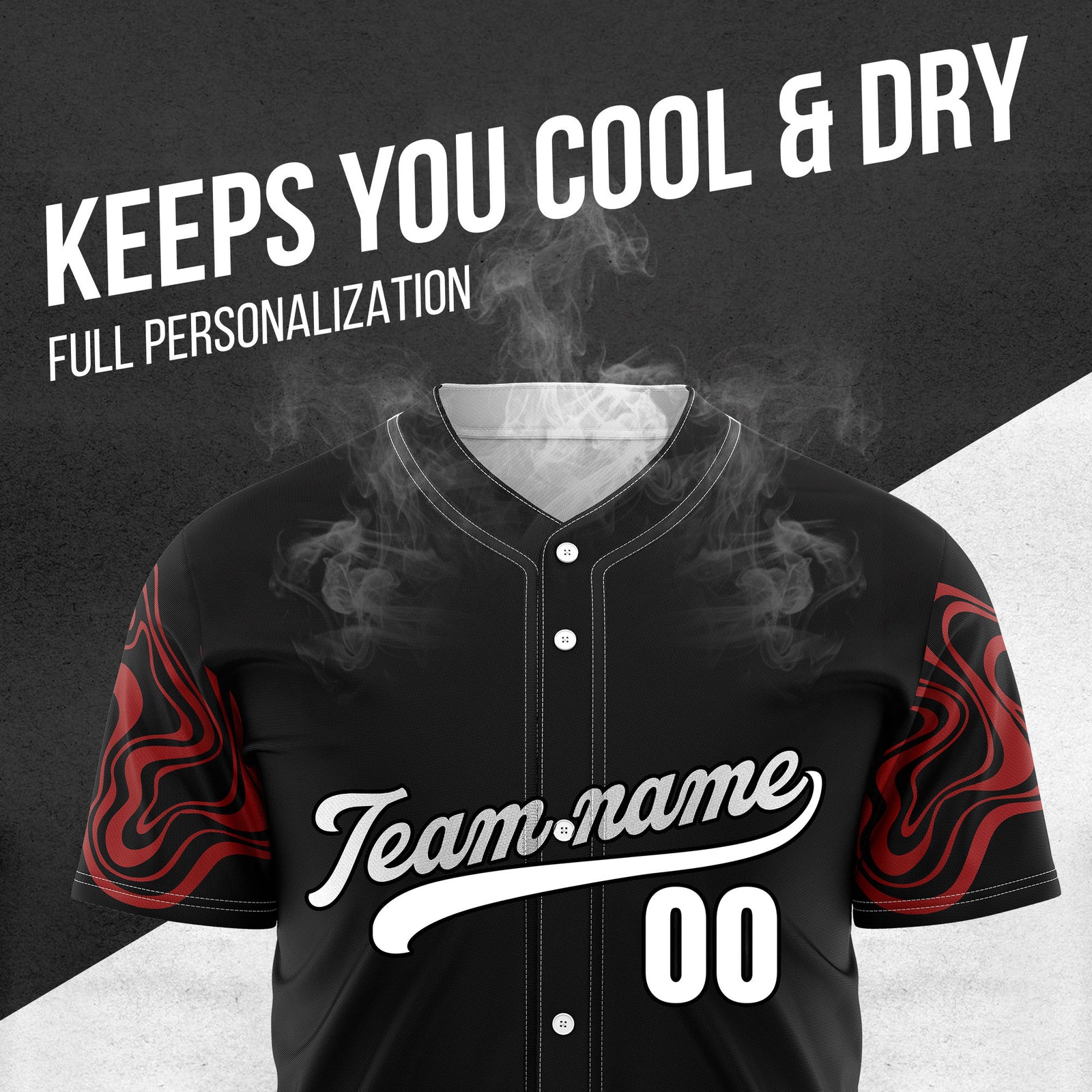Custom Wave Black Baseball Sports Jerseys Personalized Uniform with Name & Numbers