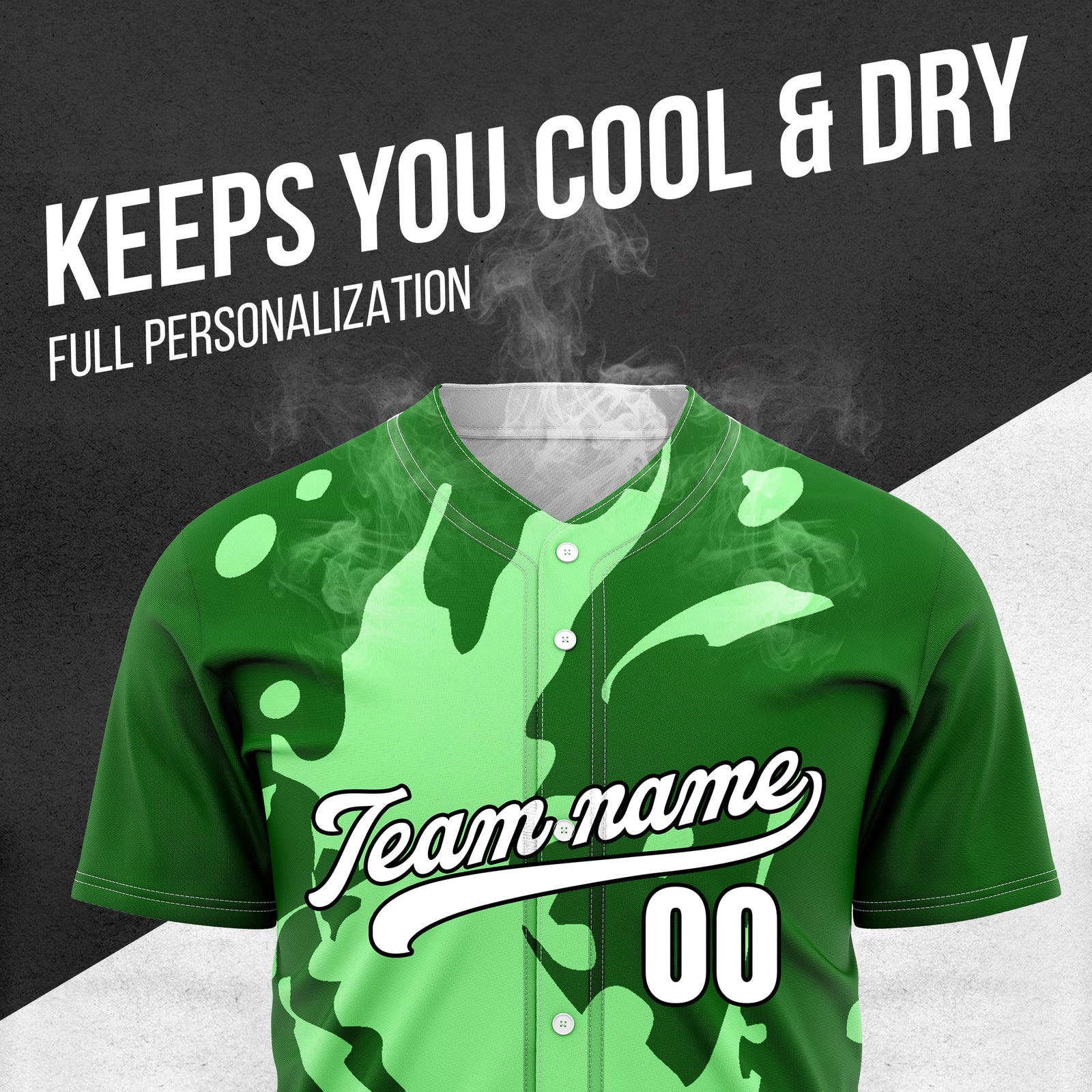 Custom Ink Splash Green Baseball Sports Jersey Personalized Uniform with Name & Number