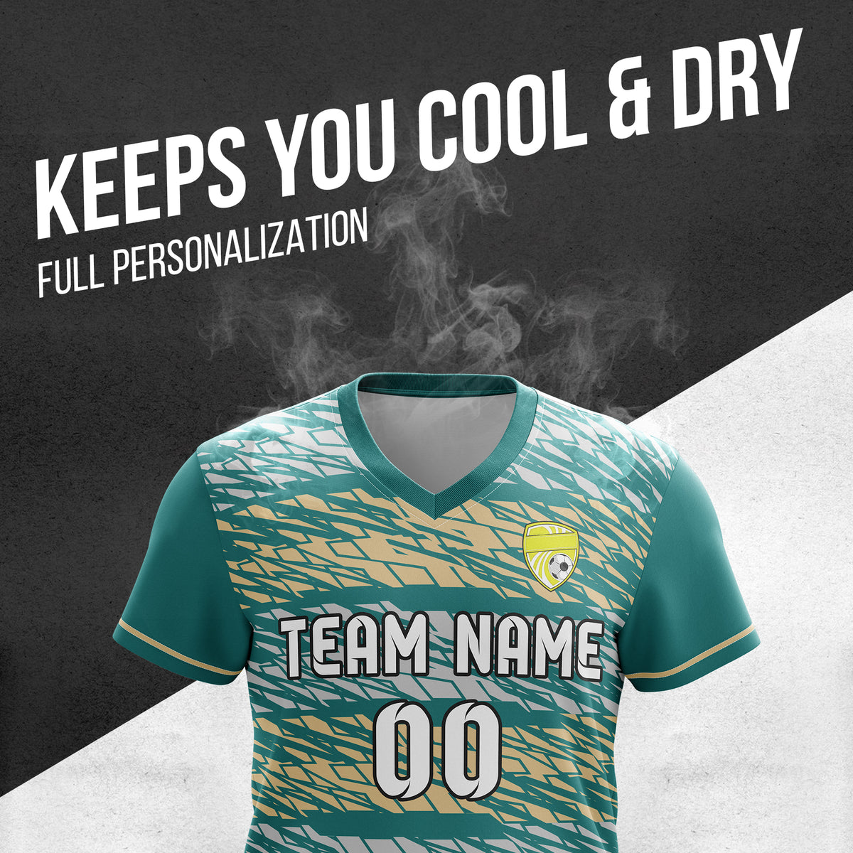 Custom Flare Strike V-Full Pattern Teal Soccer sport Tops Jersey