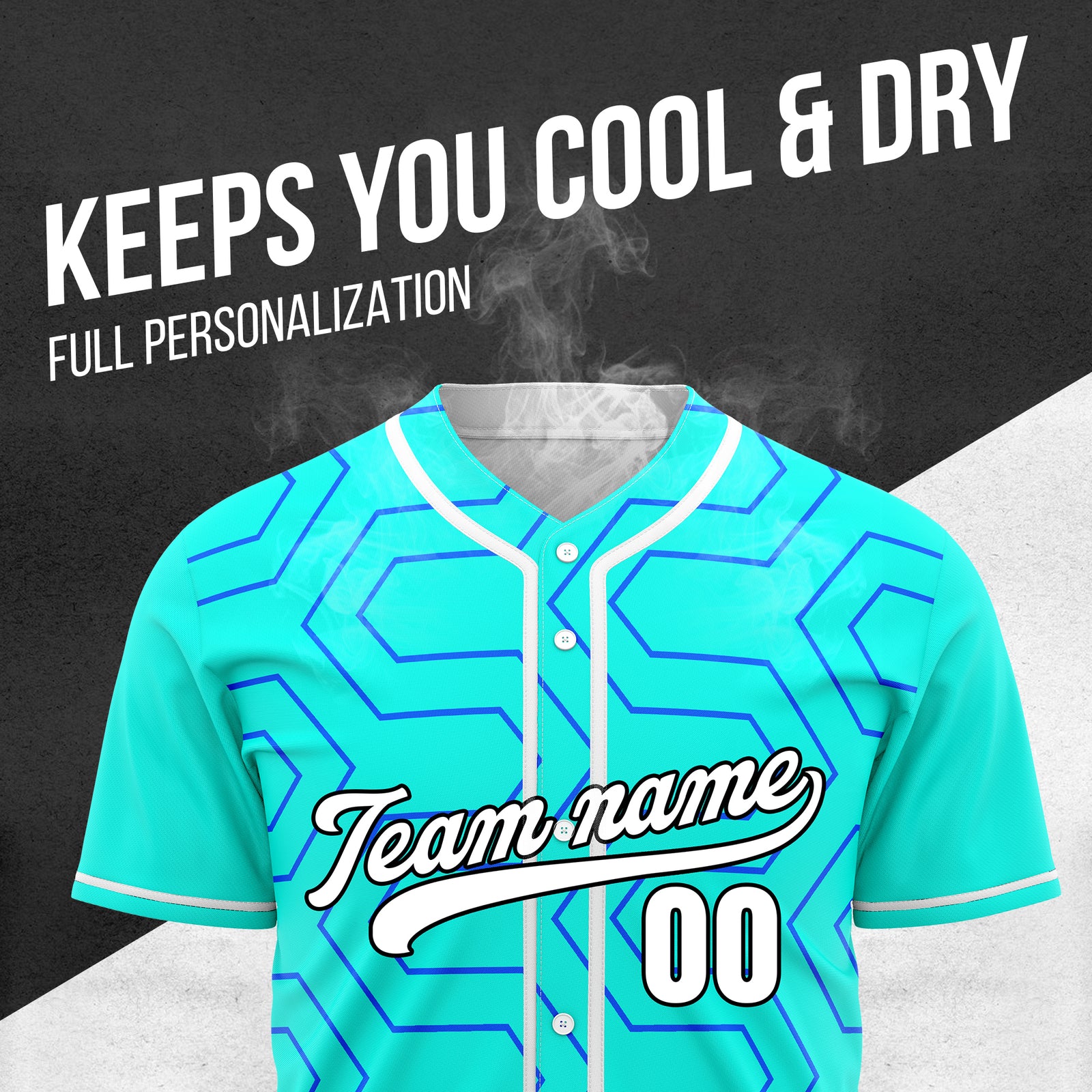 Custom Rhombus Rush Aqua Baseball Sports Jersey Personalized Uniform with Name & Number