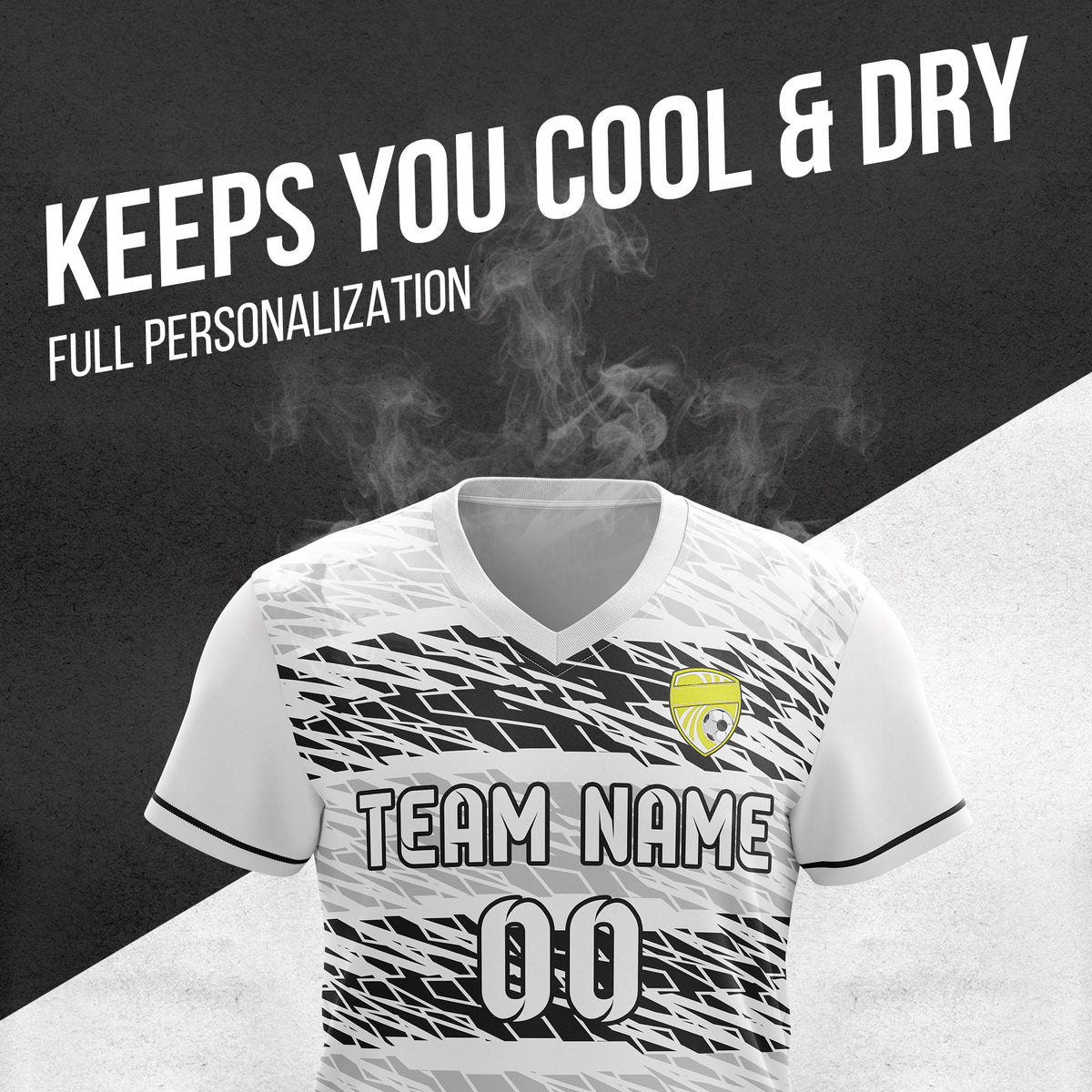 Custom Flare Strike V-Full Pattern White Soccer sport Tops Jersey
