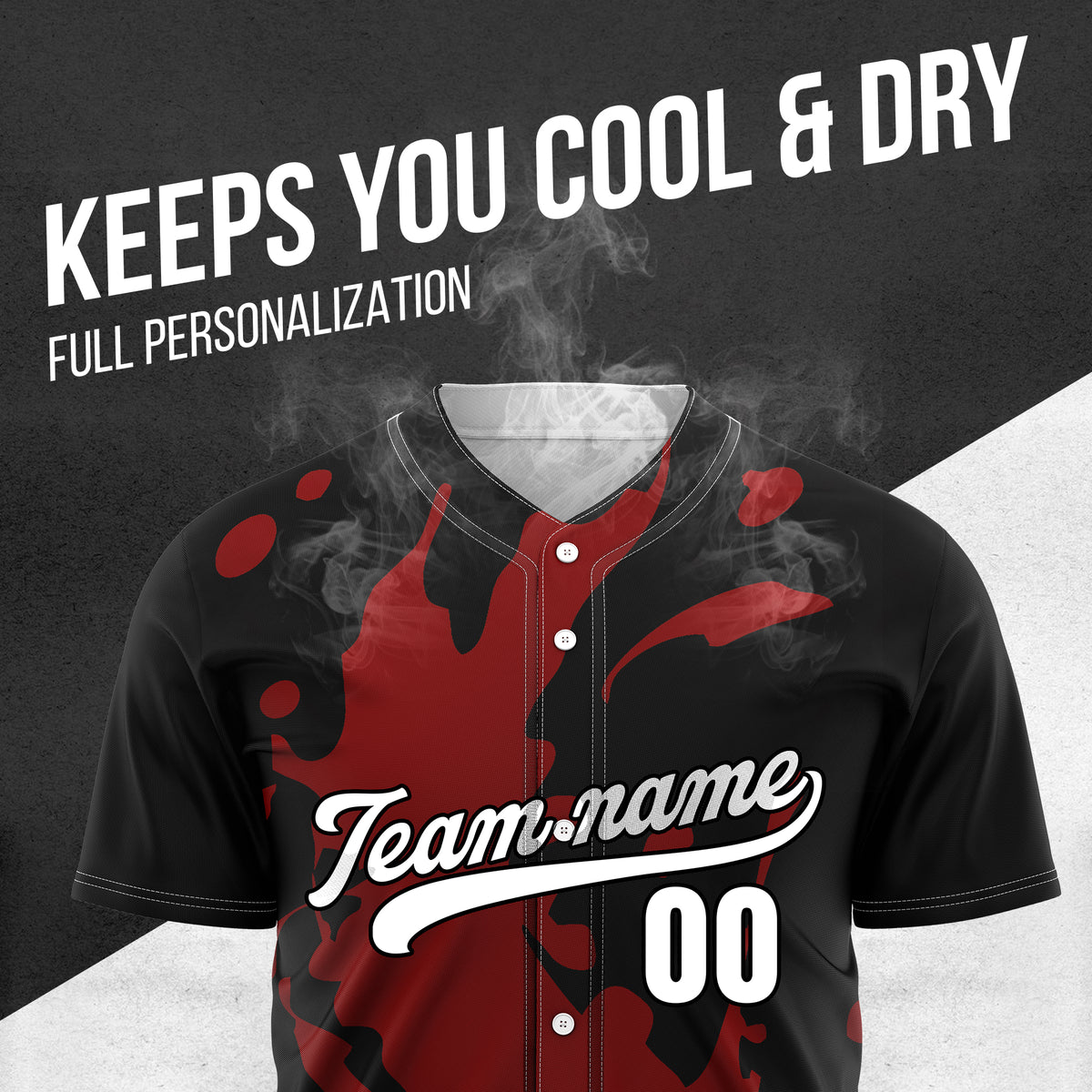 Custom Ink Splash Black Baseball Sports Jersey Personalized Uniform with Name & Number