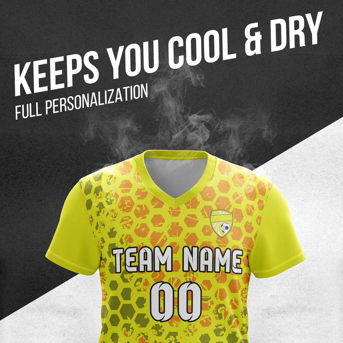 Custom Hex V-Full Pattern Yellow Soccer sport Tops Jersey