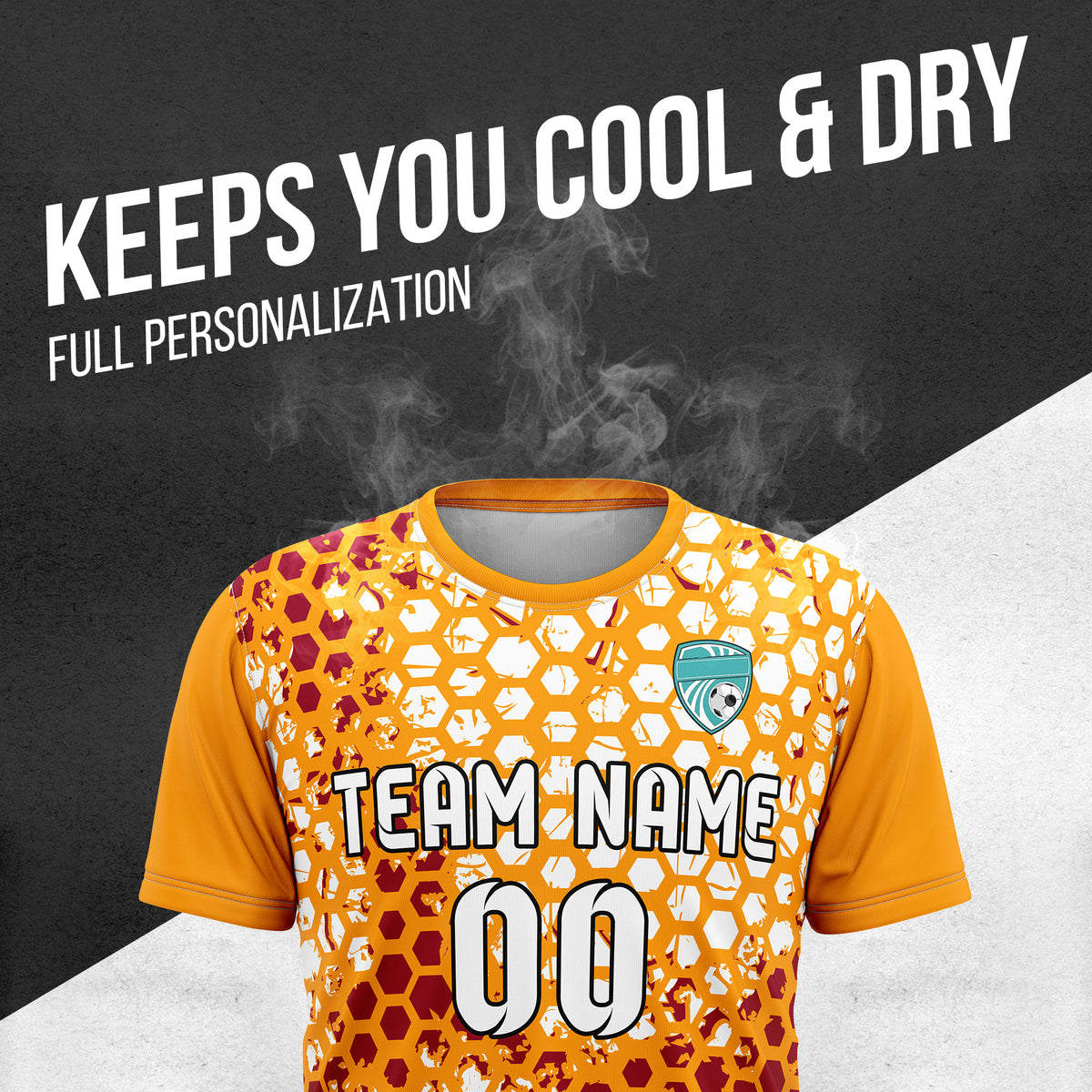 Custom Hex R-Full Pattern Soccer Orange Sport Tops Jersey