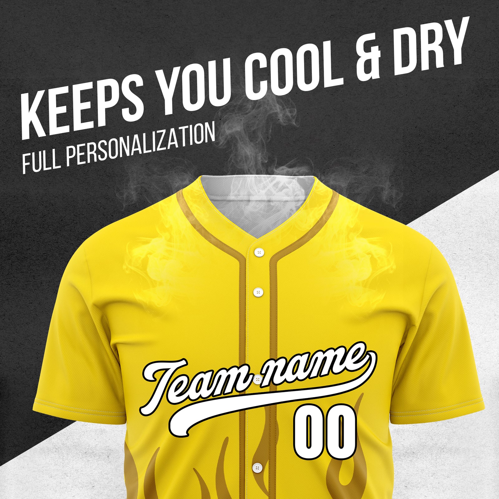 Custom Frost Fire Yellow Baseball Sports Jersey Personalized Uniform with Name & Number