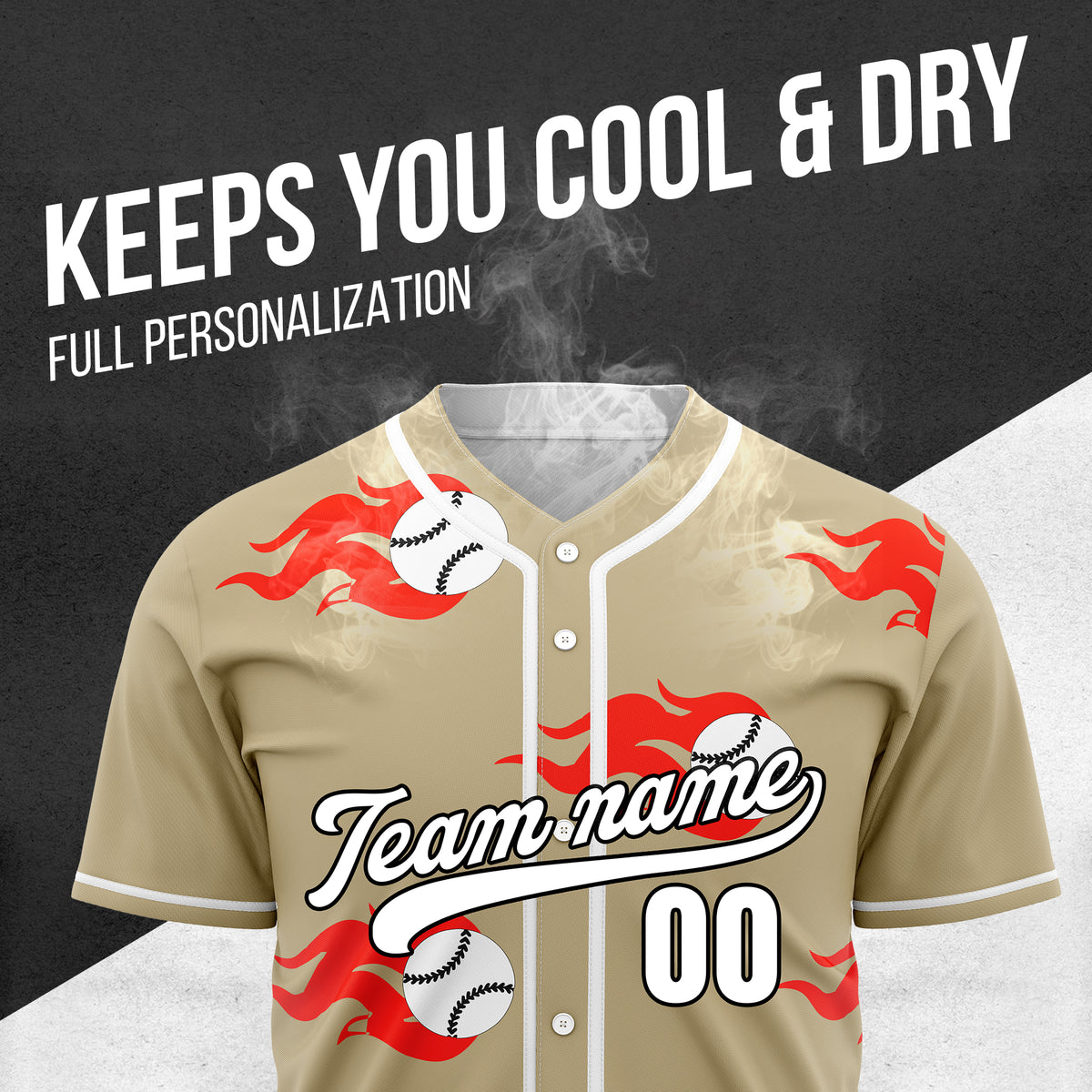 Custom Fireballers Khaki Baseball Sports Jersey Personalized Uniform with Name & Number