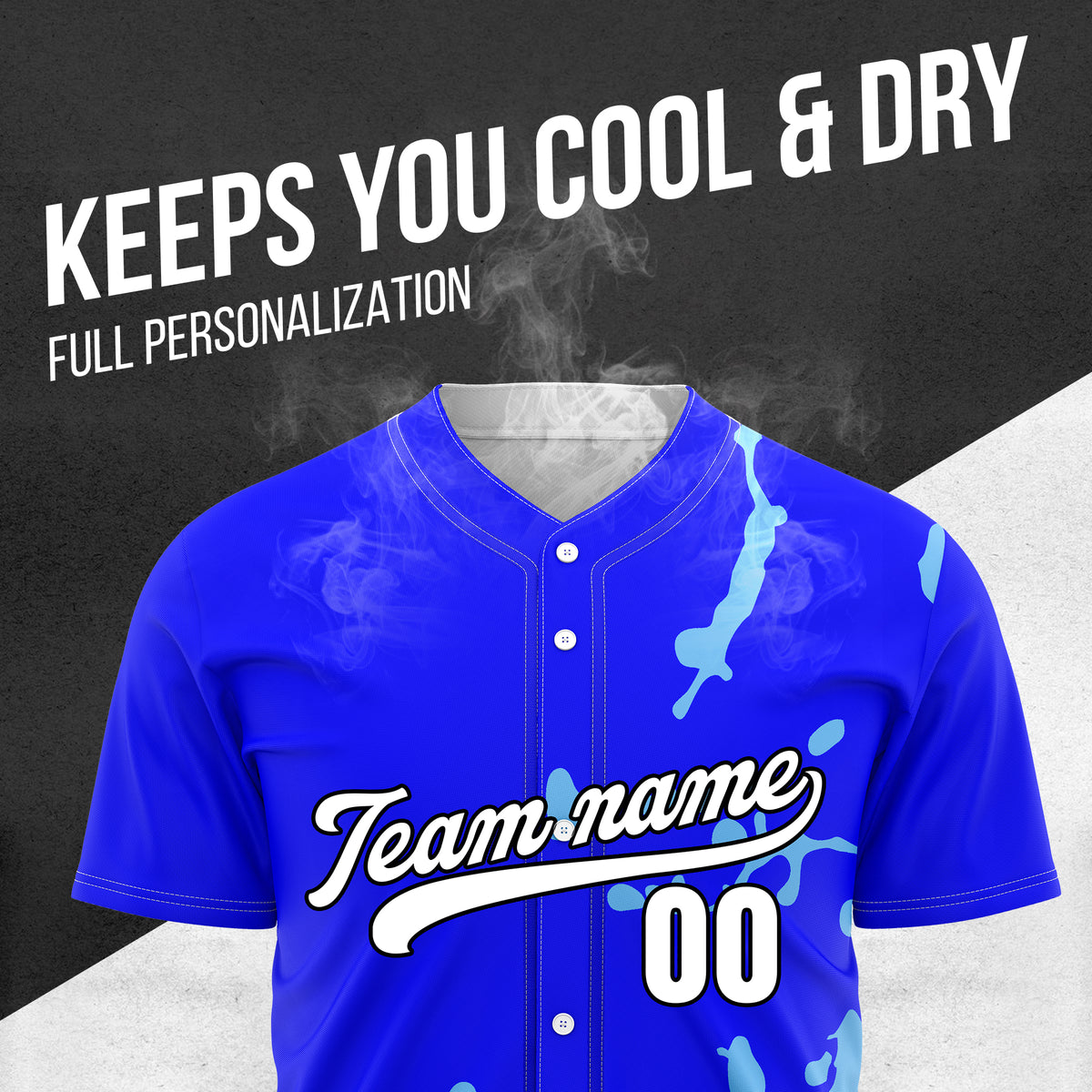 Custom Ink Paint Pop Blue Baseball Sports Jersey Personalized Uniform with Name & Number