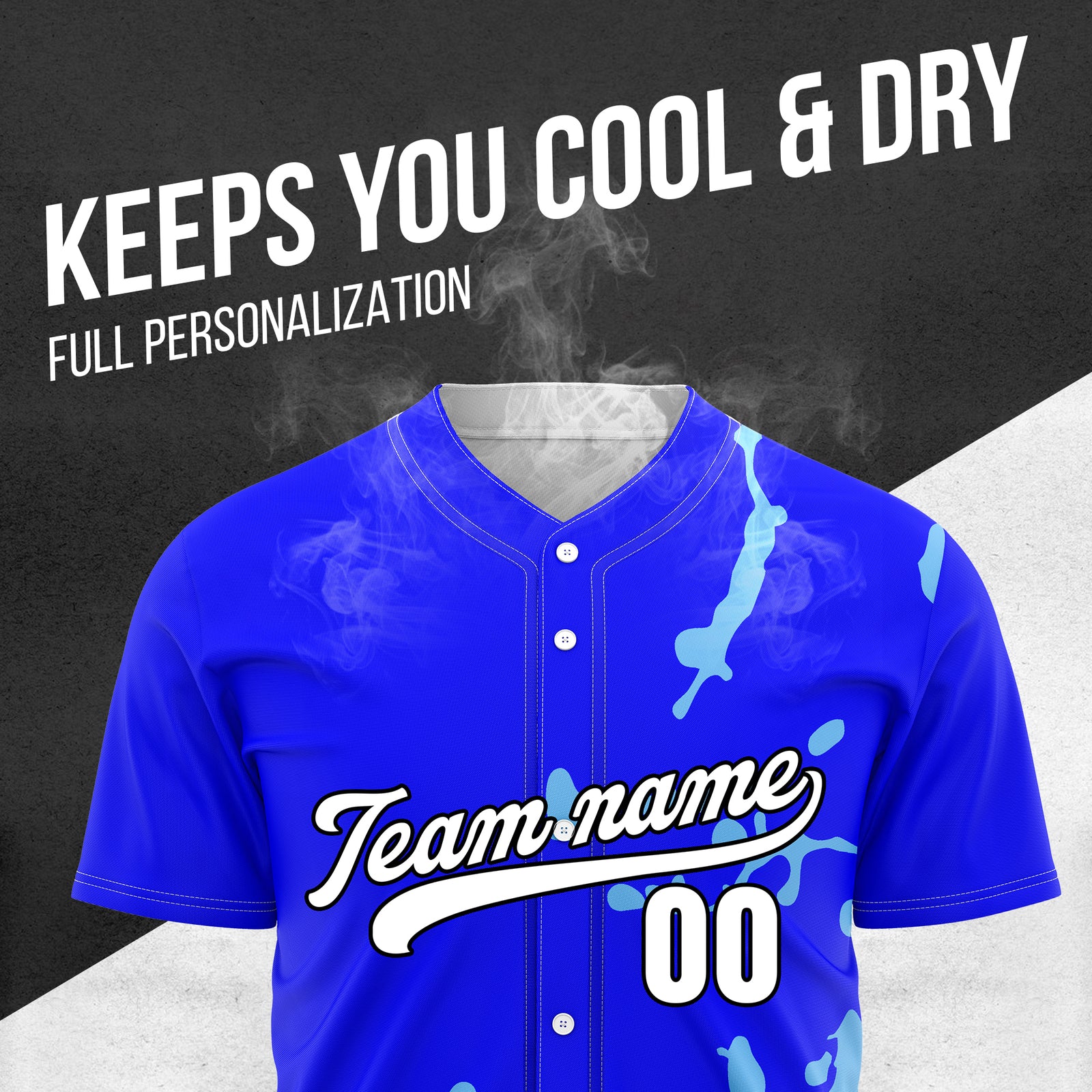 Custom Ink Paint Pop Blue Baseball Sports Jersey Personalized Uniform with Name & Number