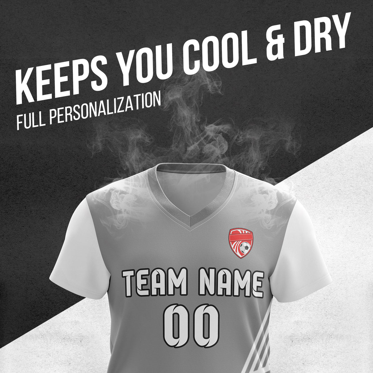 Custom Rapid Line V-Side Pattern Grey Soccer sport Tops Jersey