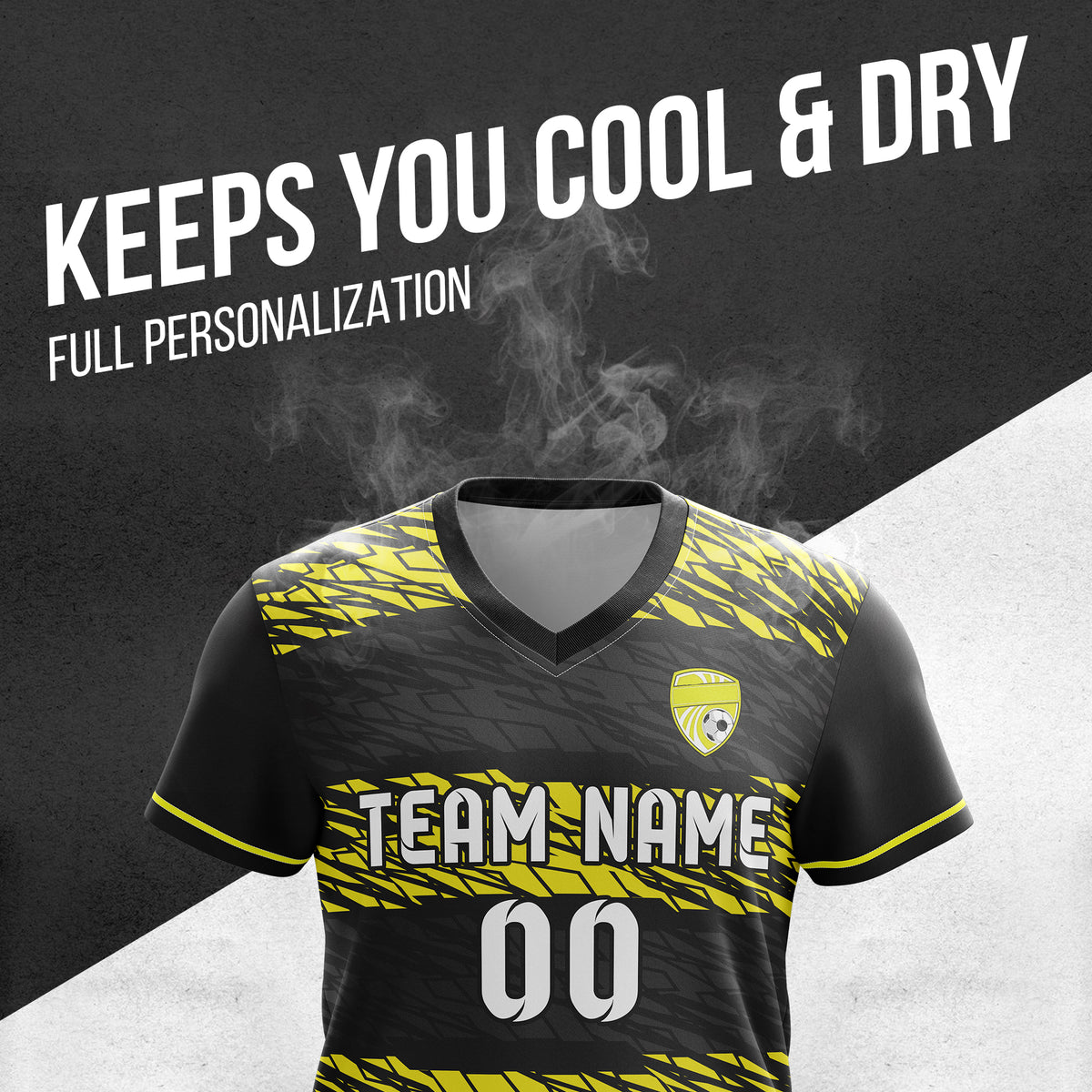 Custom Flare Strike V-Full Pattern Black Soccer sport Tops Jersey