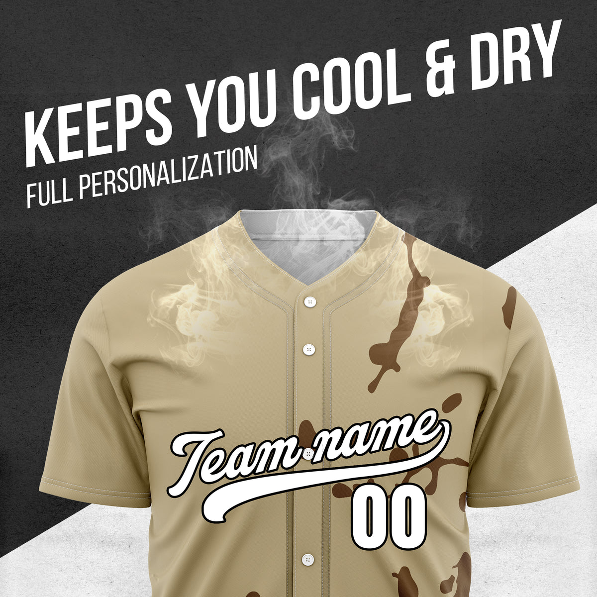 Custom Ink Paint Pop Khaki Baseball Sports Jersey Personalized Uniform with Name & Number