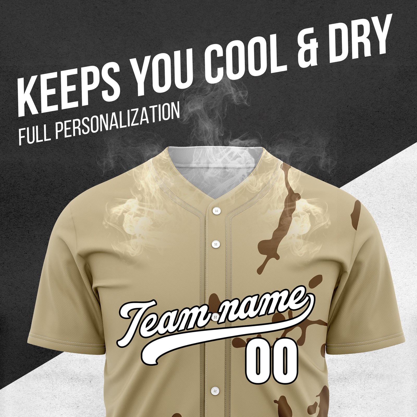Custom Ink Paint Pop Khaki Baseball Sports Jersey Personalized Uniform with Name & Number