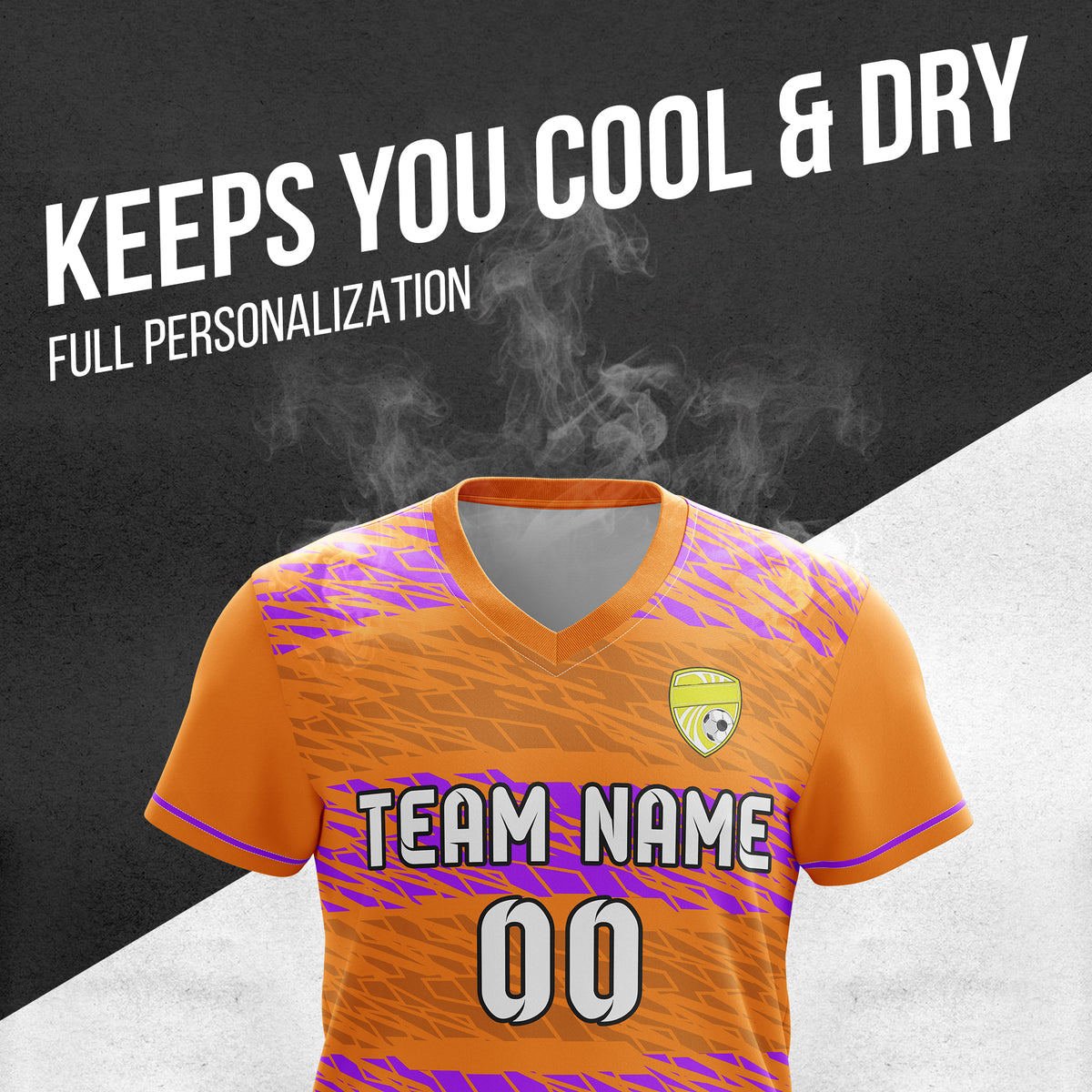 Custom Flare Strike V-Full Pattern Orange Soccer sport Tops Jersey