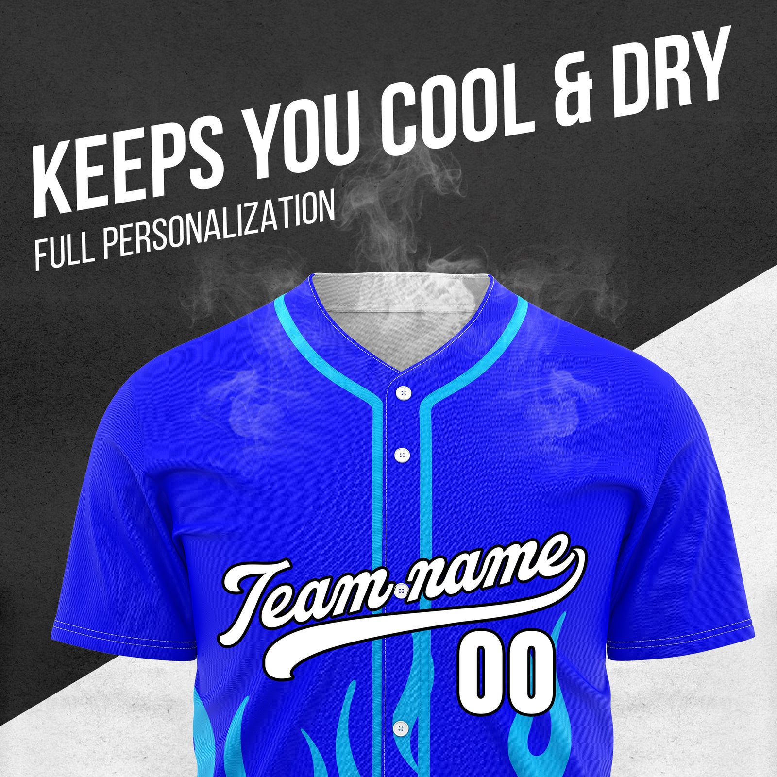 Custom Frost Fire Blue Baseball Sports Jersey Personalized Uniform with Name & Number