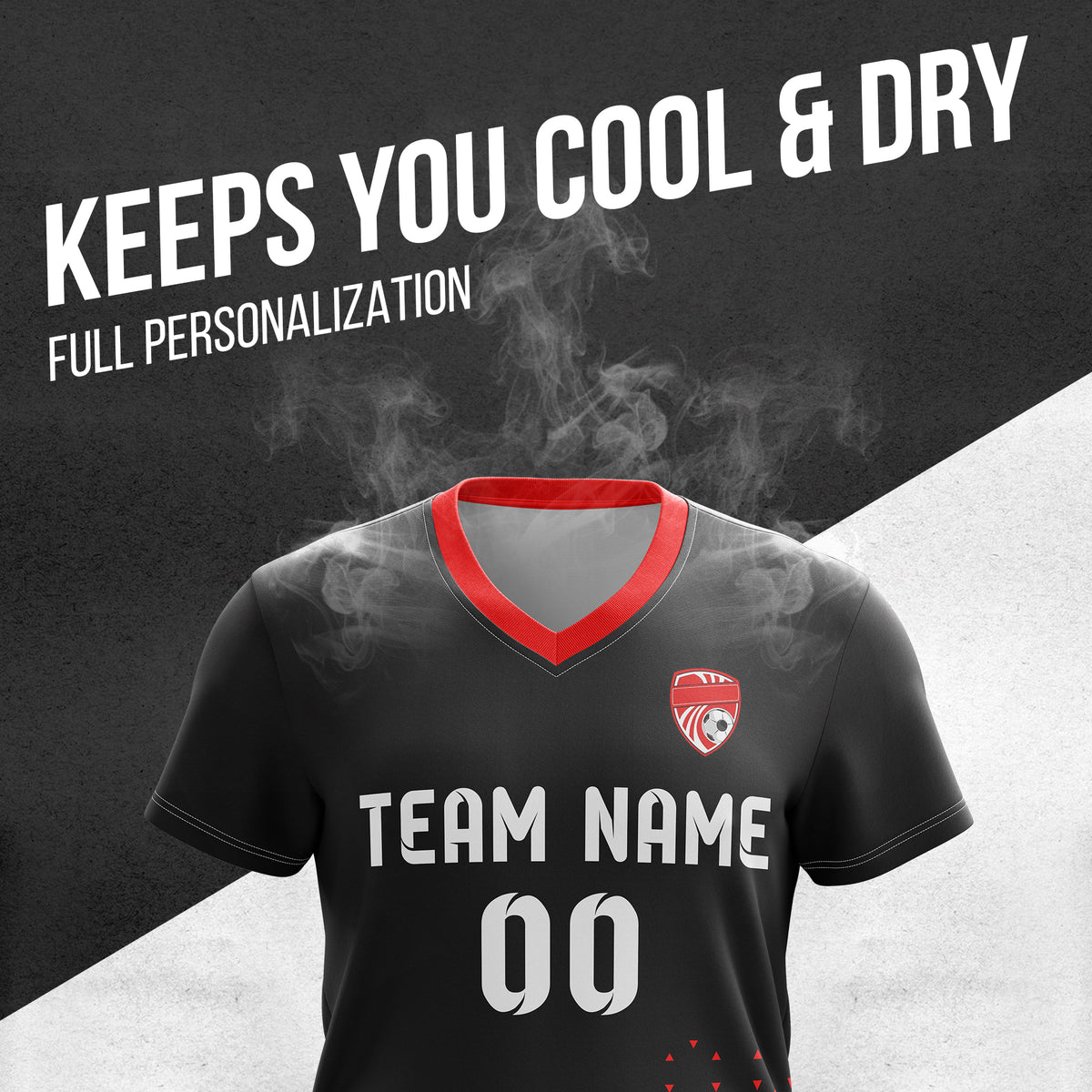 Custom Tri-Edge V-Side Pattern Black Soccer sport Tops Jersey