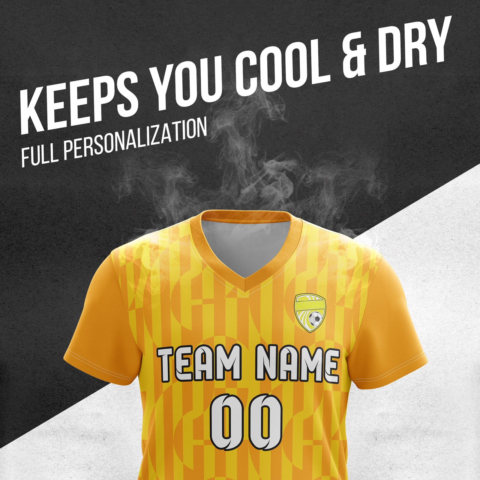 Custom Pulse Grid V-Full Pattern Orange Soccer sport Tops Jersey