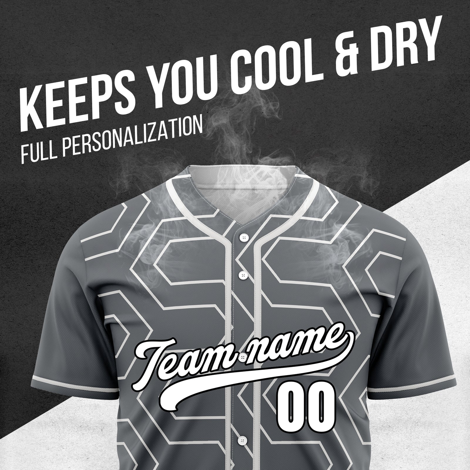 Custom Rhombus Rush Dark Grey Baseball Sports Jersey Personalized Uniform with Name & Number