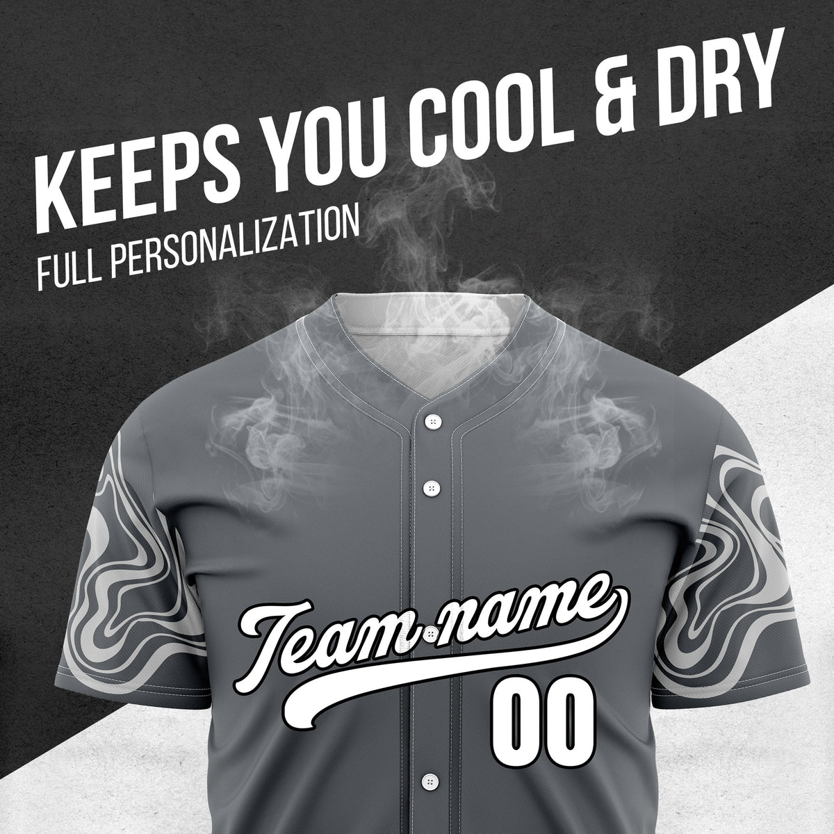 Custom Wave Dark Grey Baseball Sports Jerseys Personalized Uniform with Name & Numbers