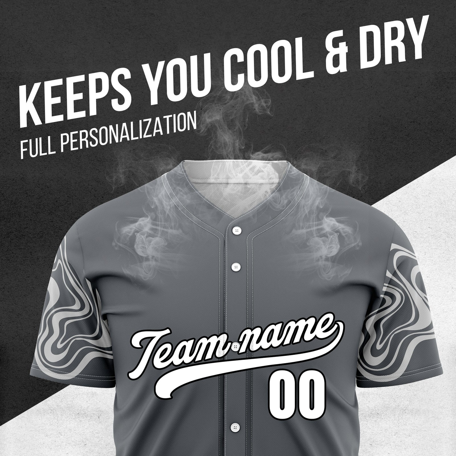 Custom Wave Dark Grey Baseball Sports Jerseys Personalized Uniform with Name & Numbers
