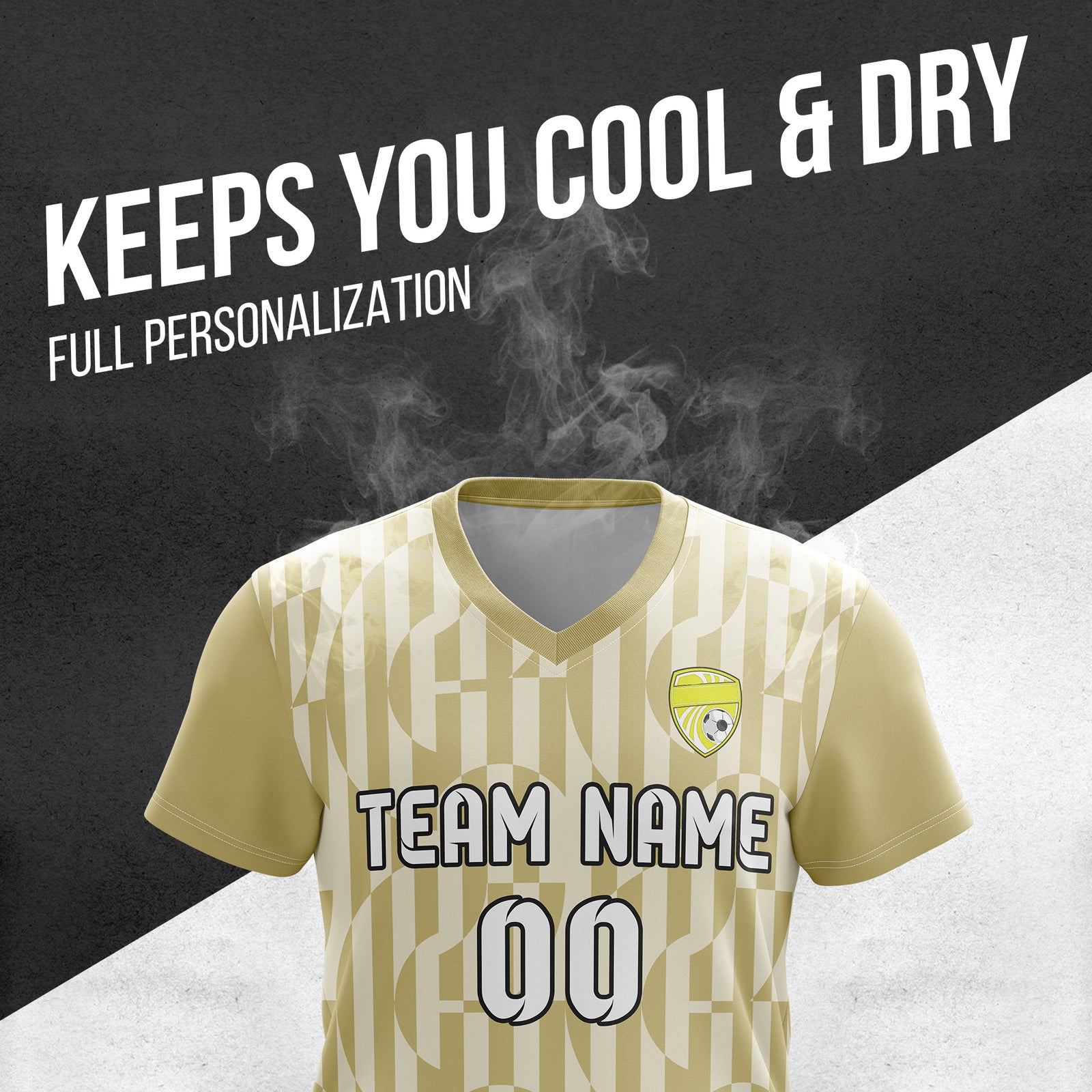 Custom Pulse Grid V-Full Pattern khaki Soccer sport Tops Jersey