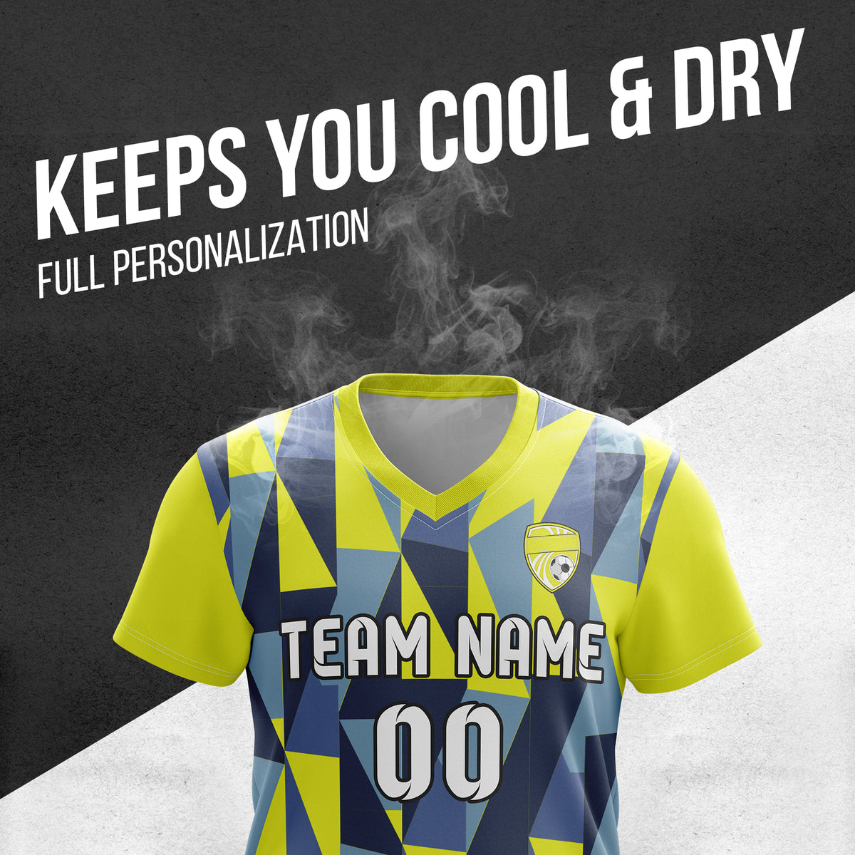 Custom Crystal V-Full Pattern Yellow Soccer sport Tops Jersey