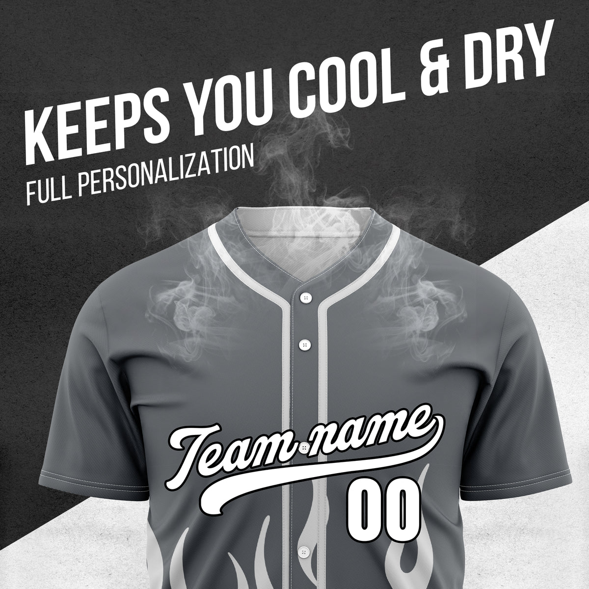 Custom Frost Fire Grey Baseball Sports Jersey Personalized Uniform with Name & Number