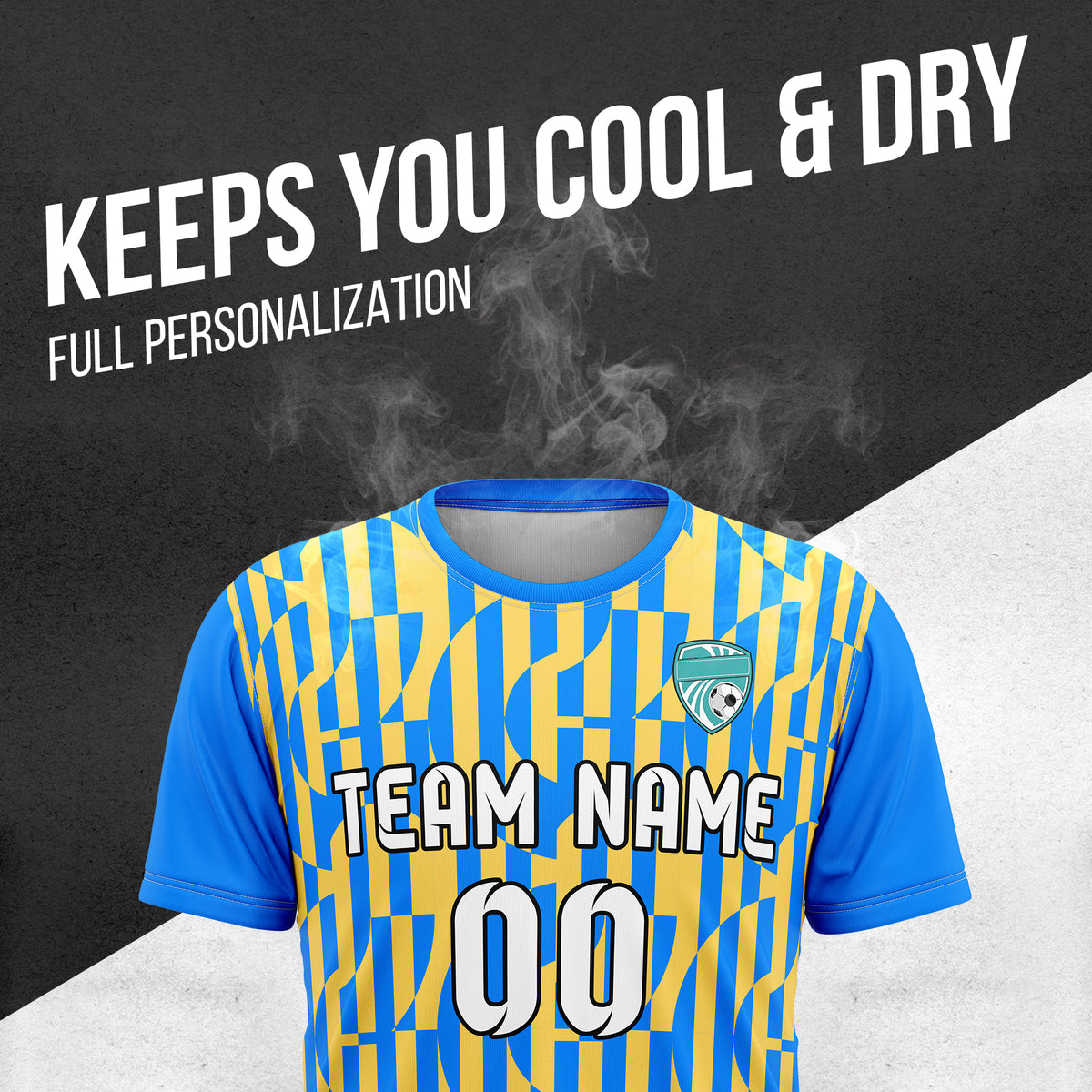 Custom Pulse Grid R-Full Pattern Soccer Blue Sport Tops Jersey