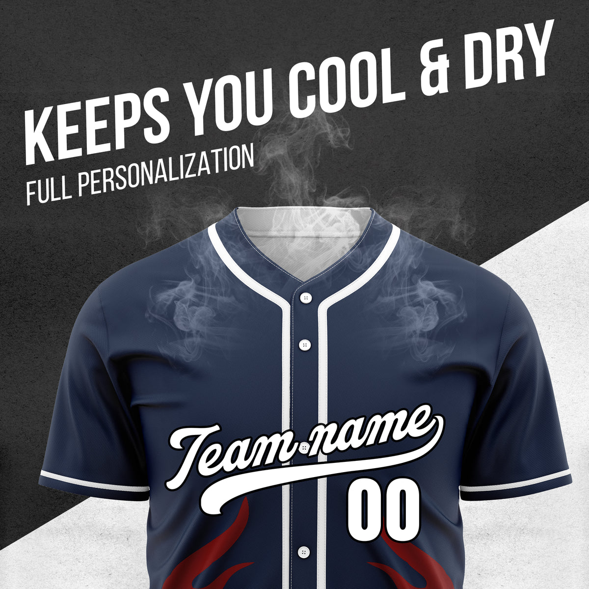 Custom Shadow Flames Navy Baseball Sports Jersey Personalized Uniform with Name & Number