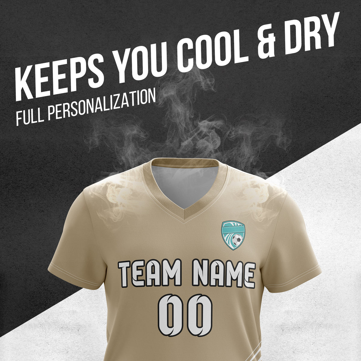 Custom WaveLine Stripe V-Neck khaki Soccer sport Tops Jersey