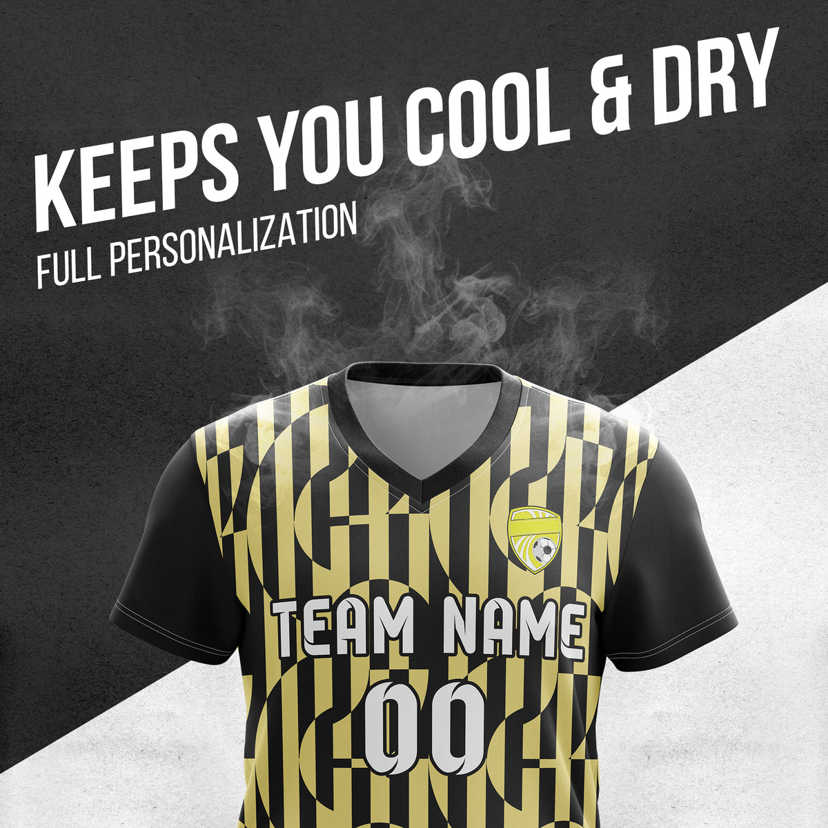 Custom Pulse Grid V-Full Pattern Black Soccer sport Tops Jersey