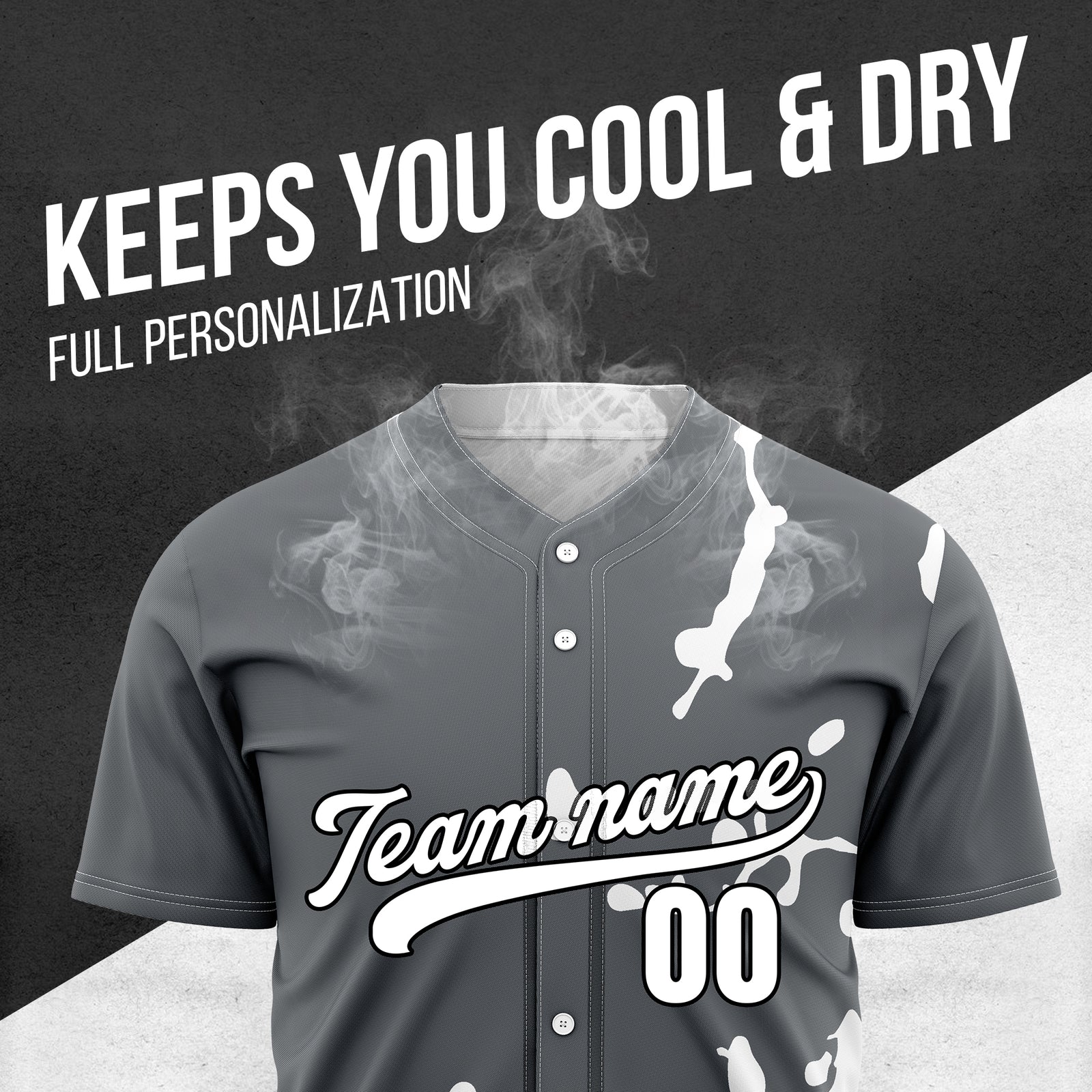 Custom Ink Paint Pop Dark Grey Sports Jersey Personalized Uniform with Name & Number