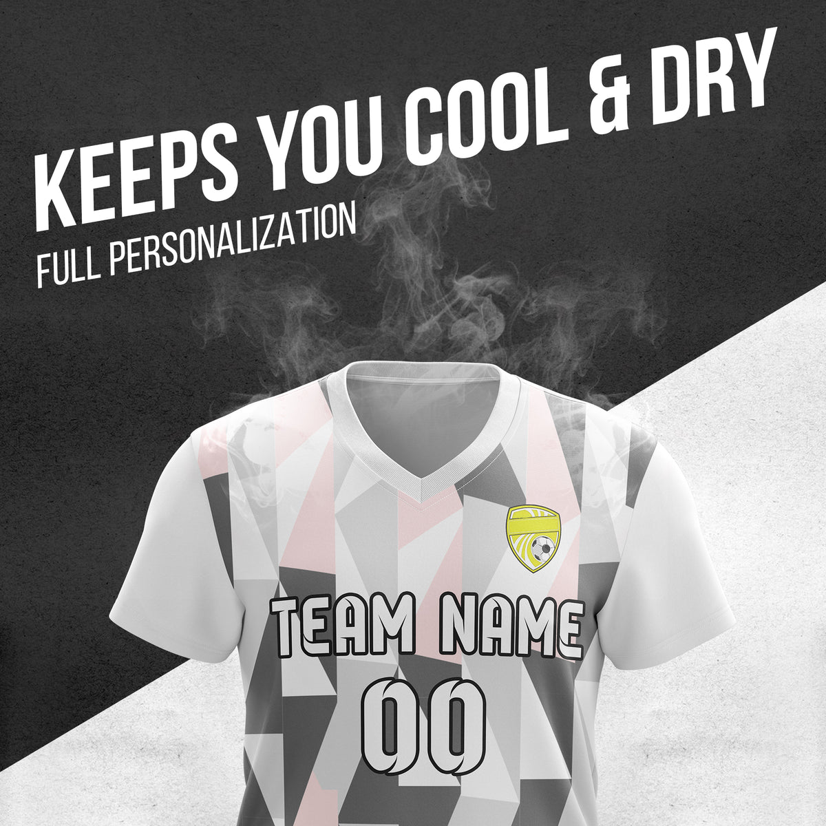Custom Crystal V-Full Pattern White Soccer sport Tops Jersey