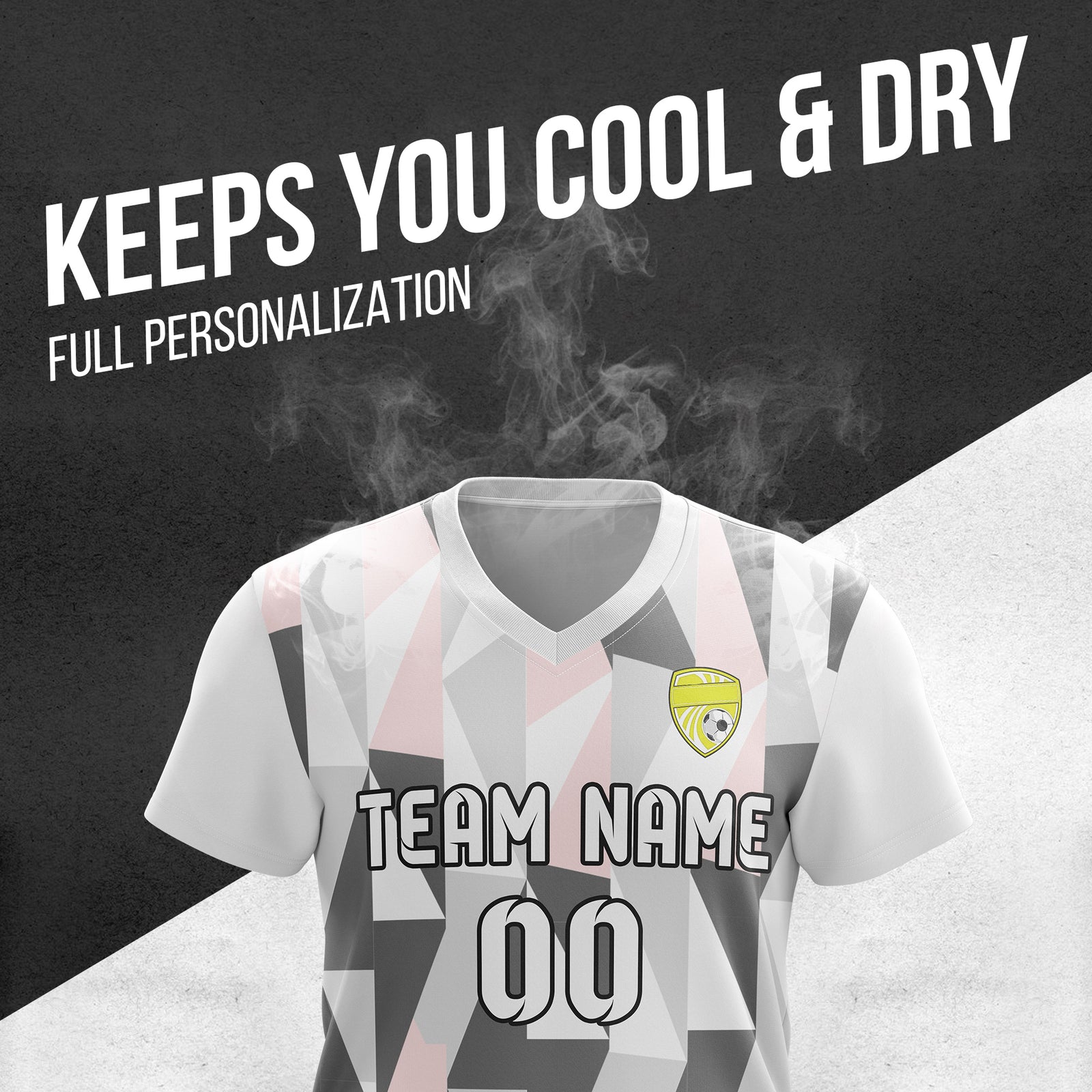 Custom Crystal V-Full Pattern White Soccer sport Tops Jersey